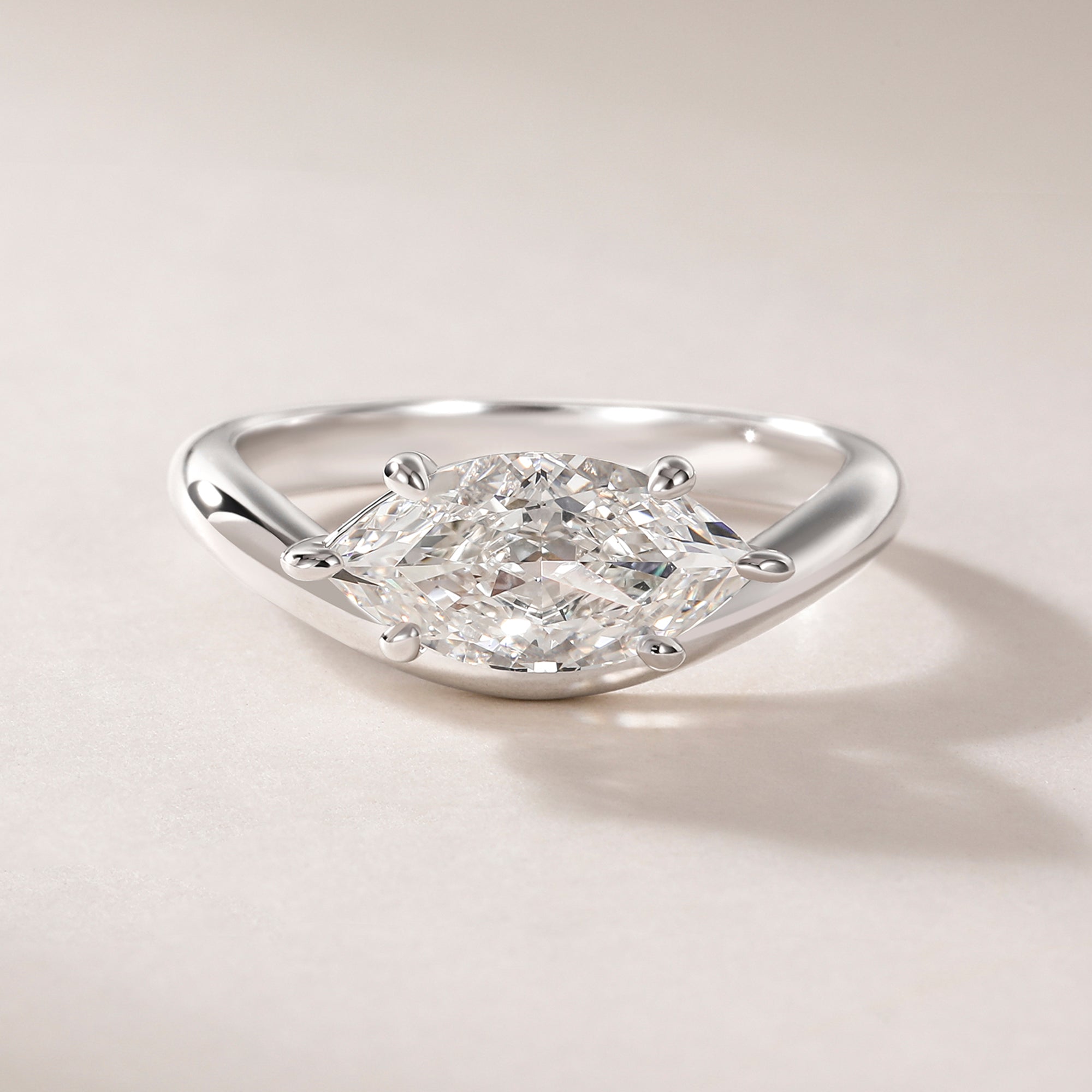 2CT East West Solitaire Marquise Cut Engagement Ring