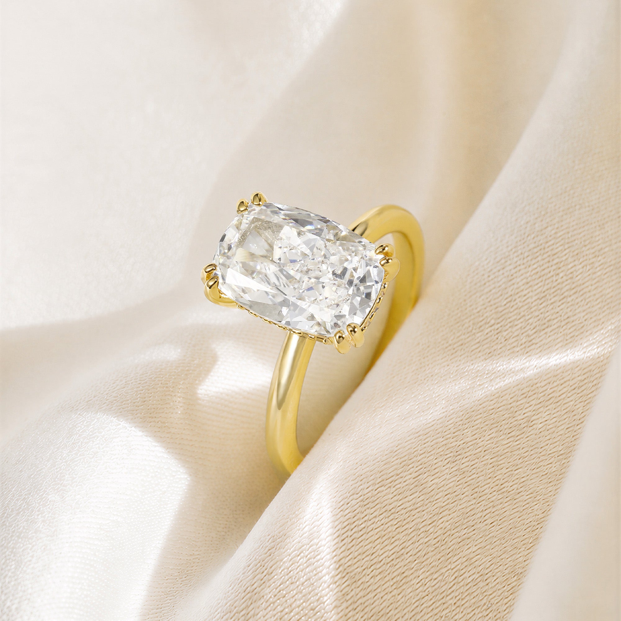 Hidden Halo Elongated Cushion Cut Engagement Ring