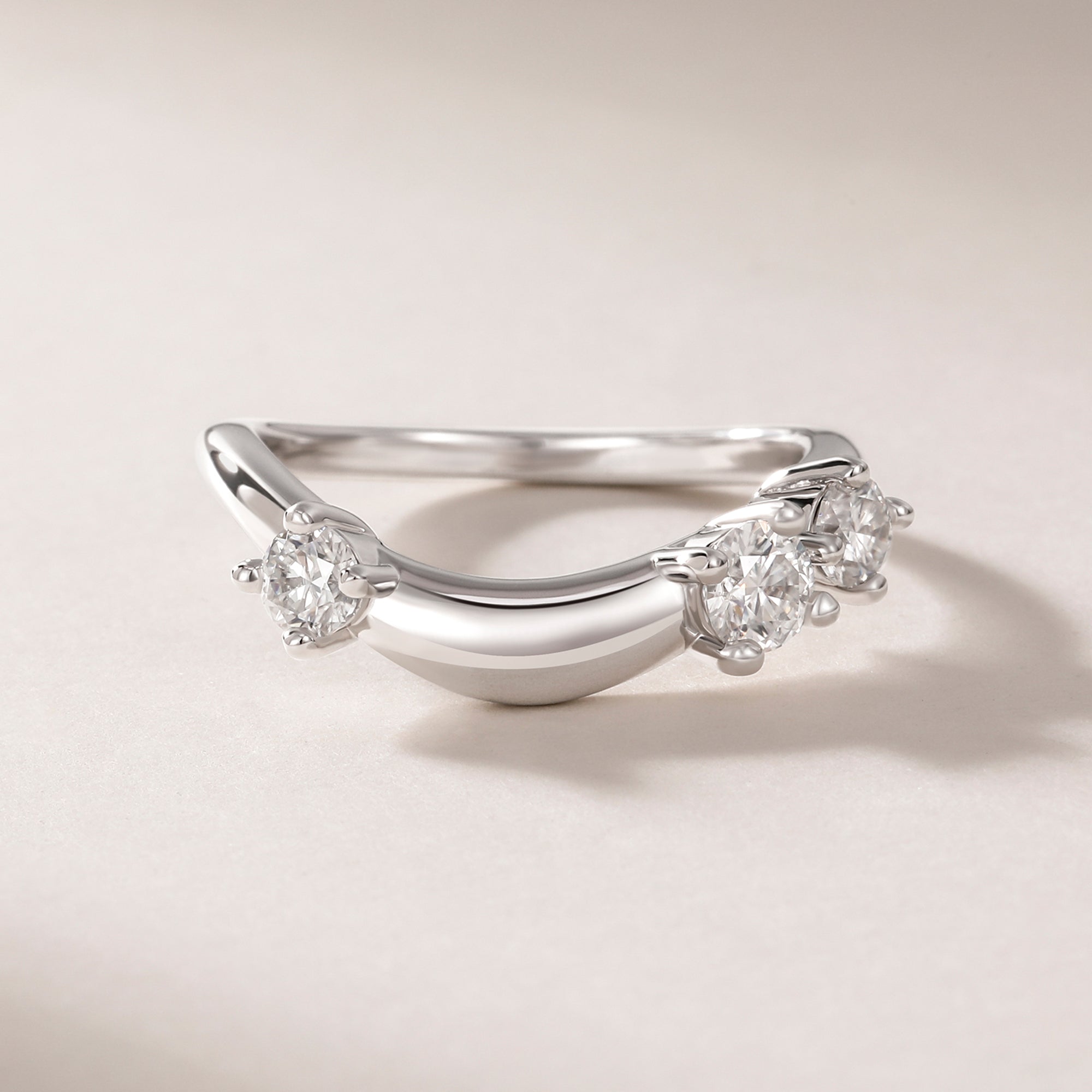Unique Curved Wedding Bands with Round CZ Stones