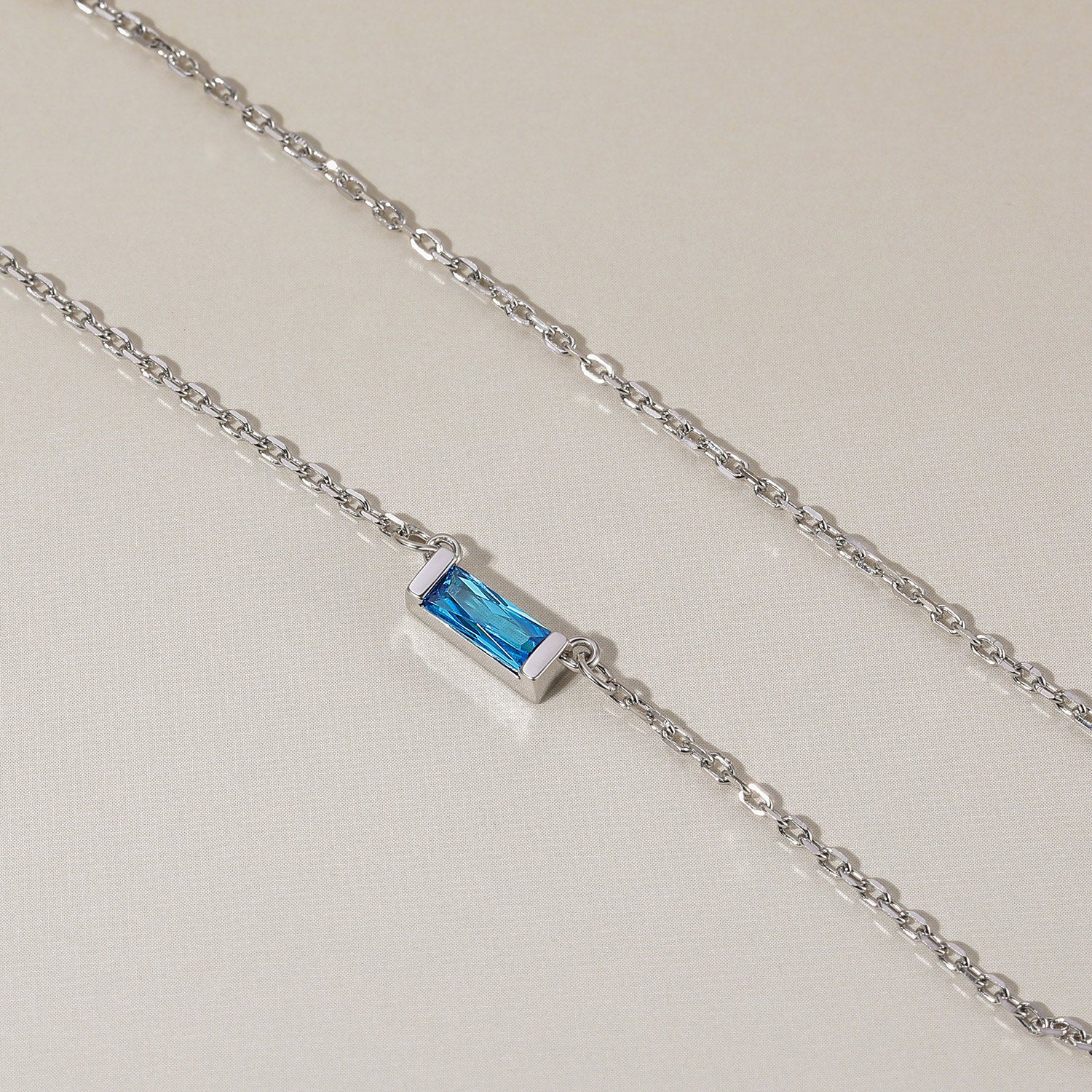 Personalized Baguette Birthstone Dainty Necklace