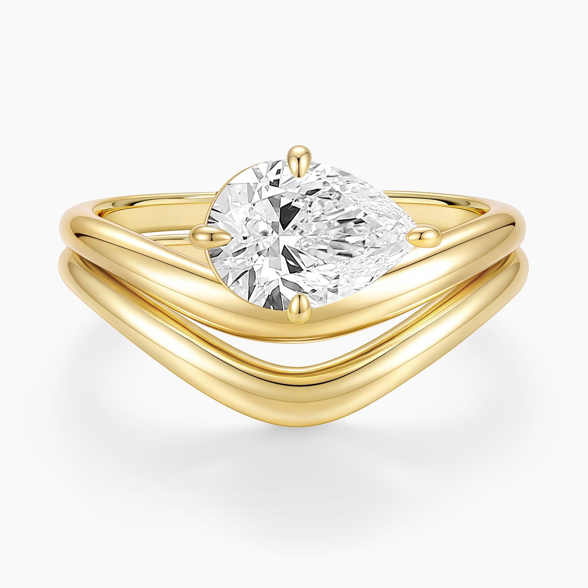 Unique East West Engagement Ring and Wedding Band Set
