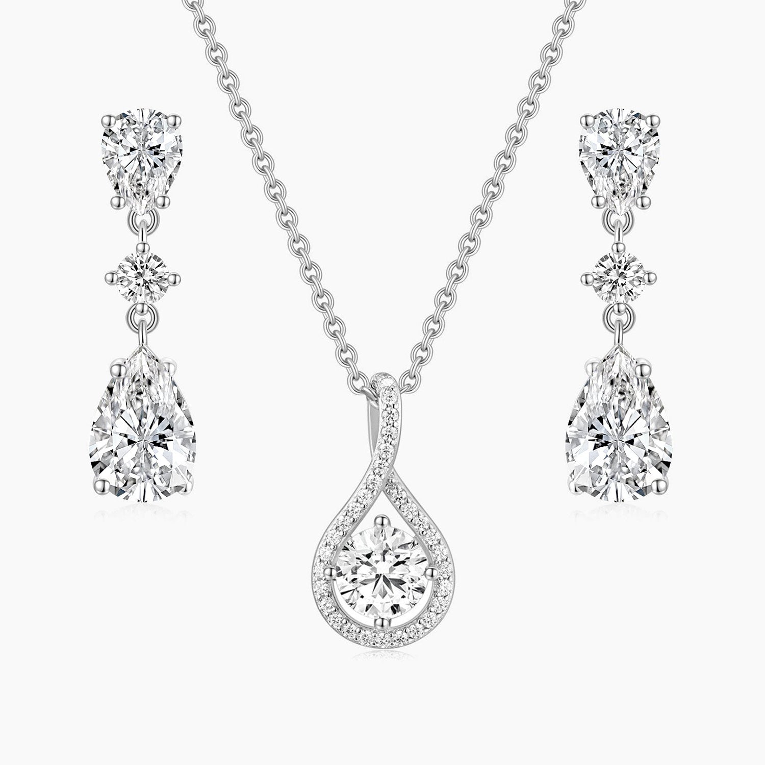 Teardrop CZ Necklace and Earrings Bridal Set