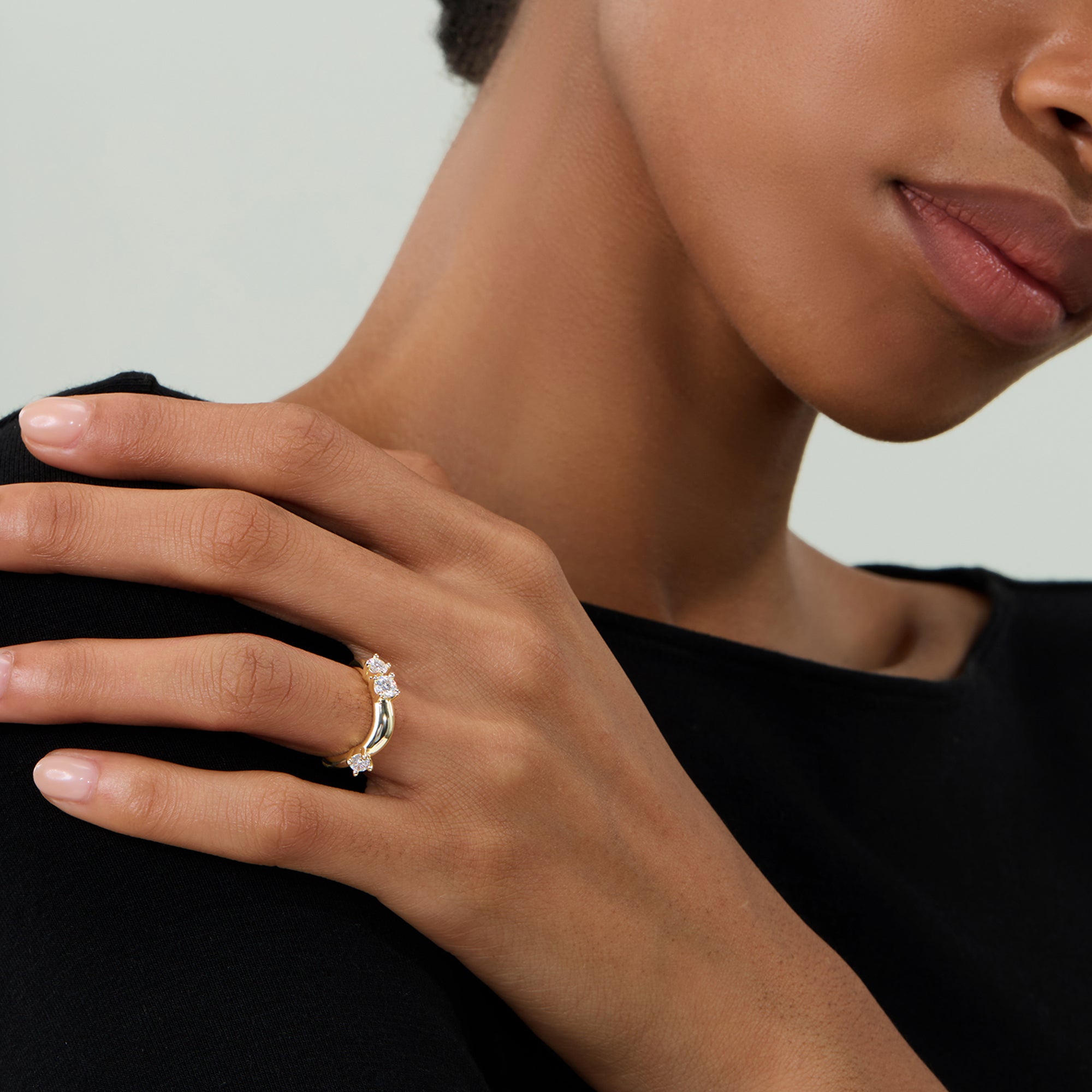 Unique Curved Wedding Bands with Round CZ Stones