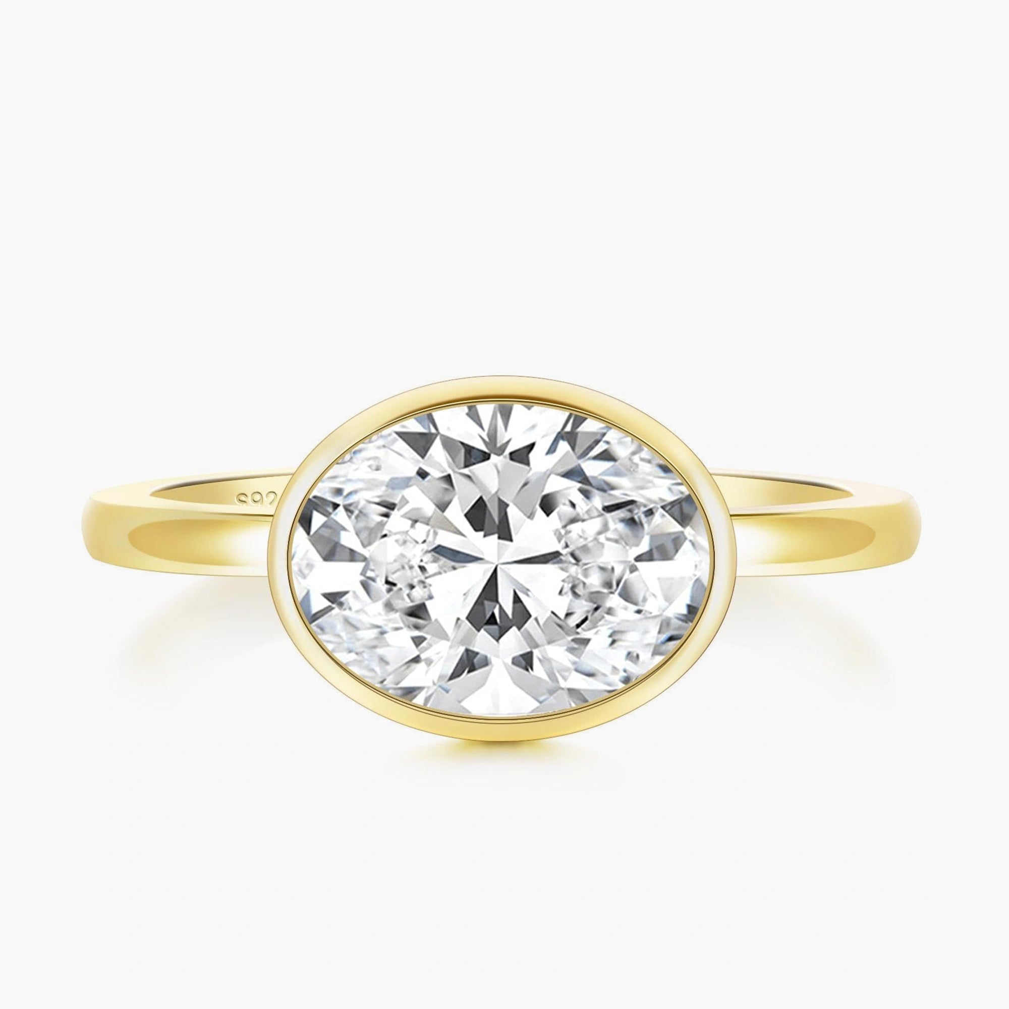 3CT Oval Cut East West Bezel Solitaire Engagement Ring