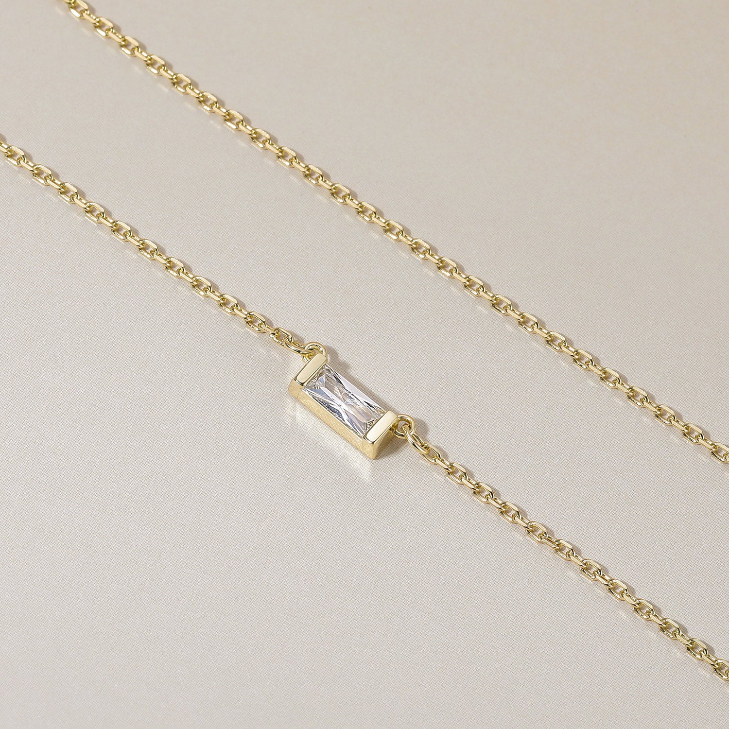 Personalized Baguette Birthstone Dainty Necklace