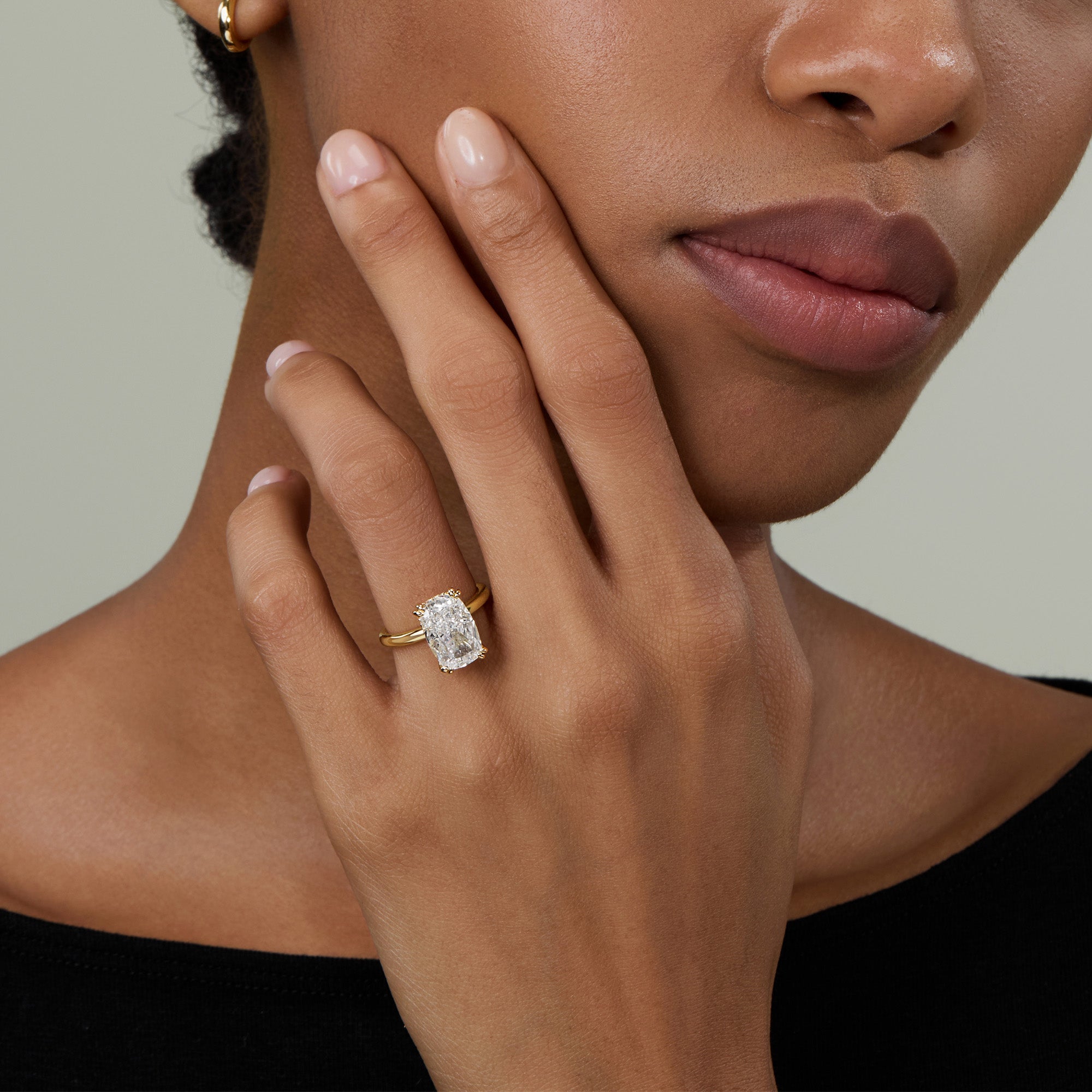 Hidden Halo Elongated Cushion Cut Engagement Ring