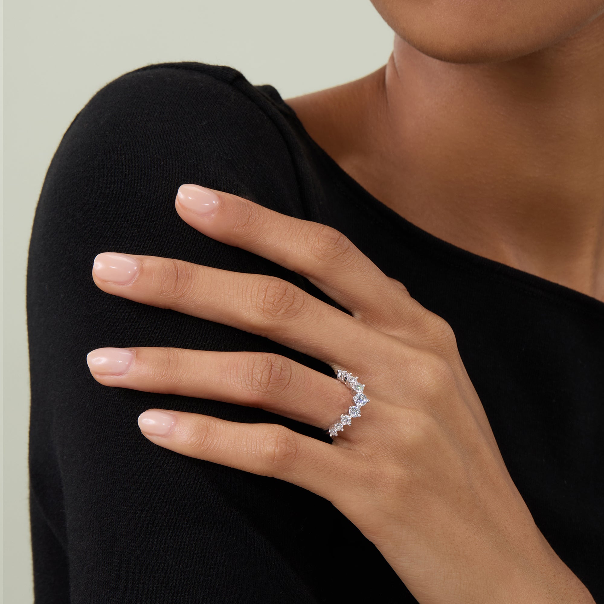 Curved Half Eternity Band Ring