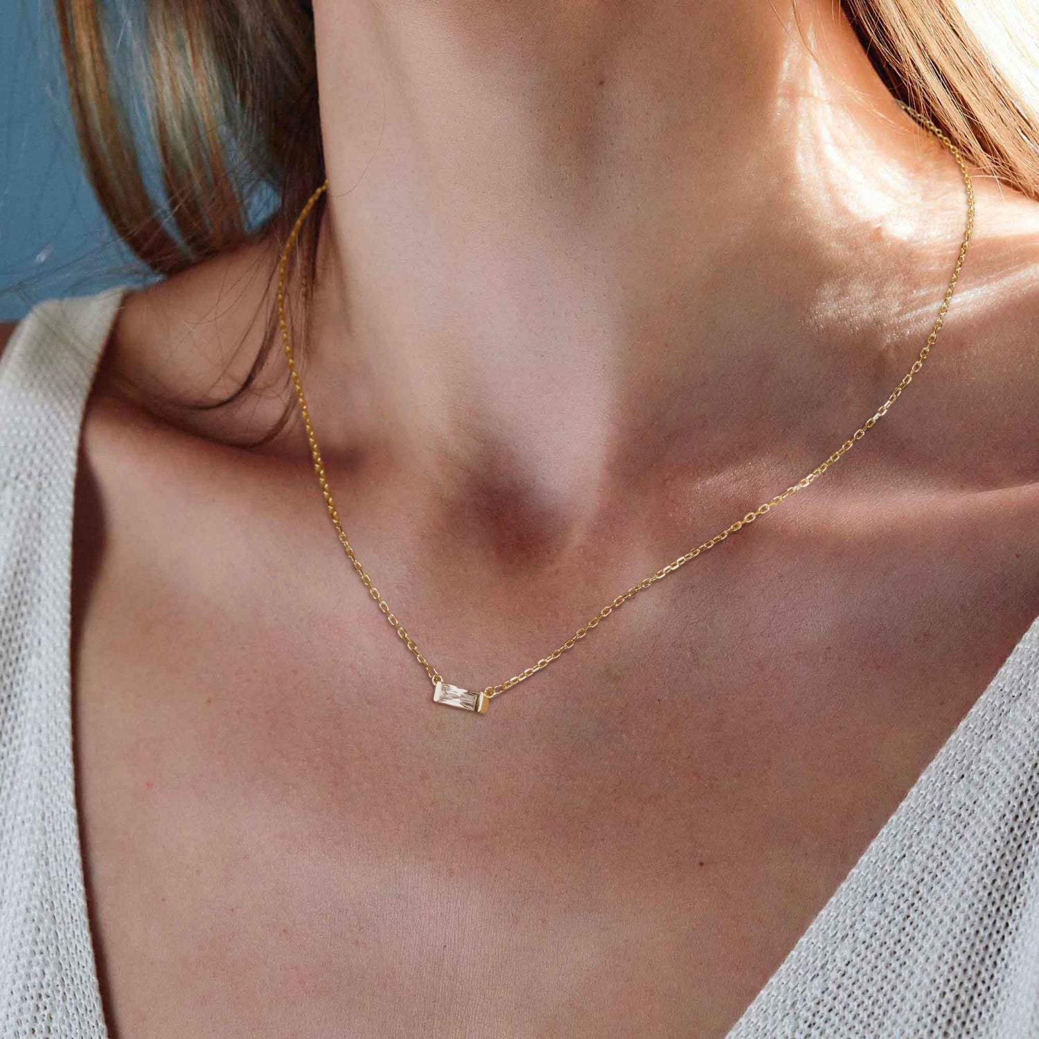 Personalized Baguette Birthstone Dainty Necklace