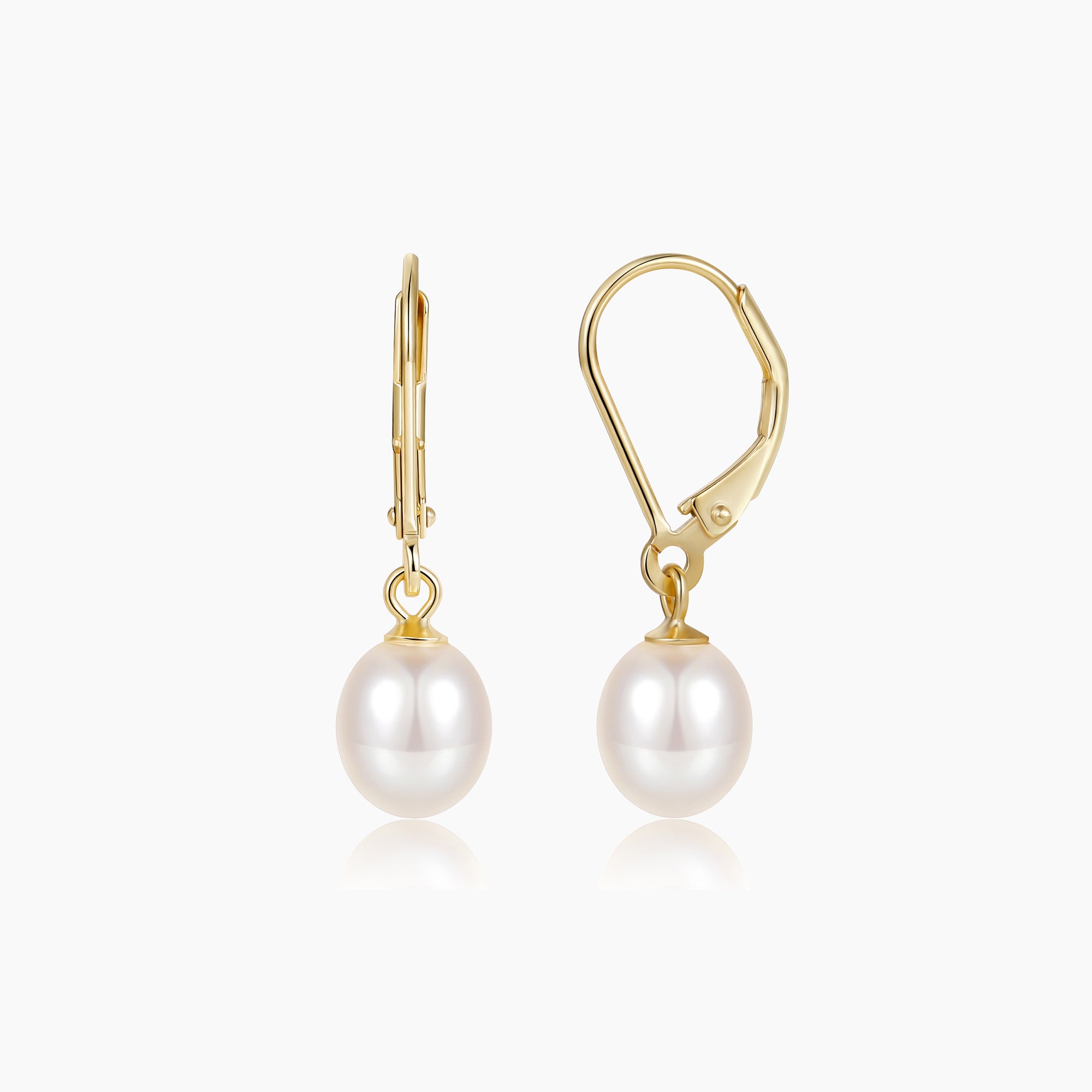 14K Gold Plated Pearl Leverback Dangle Earrings