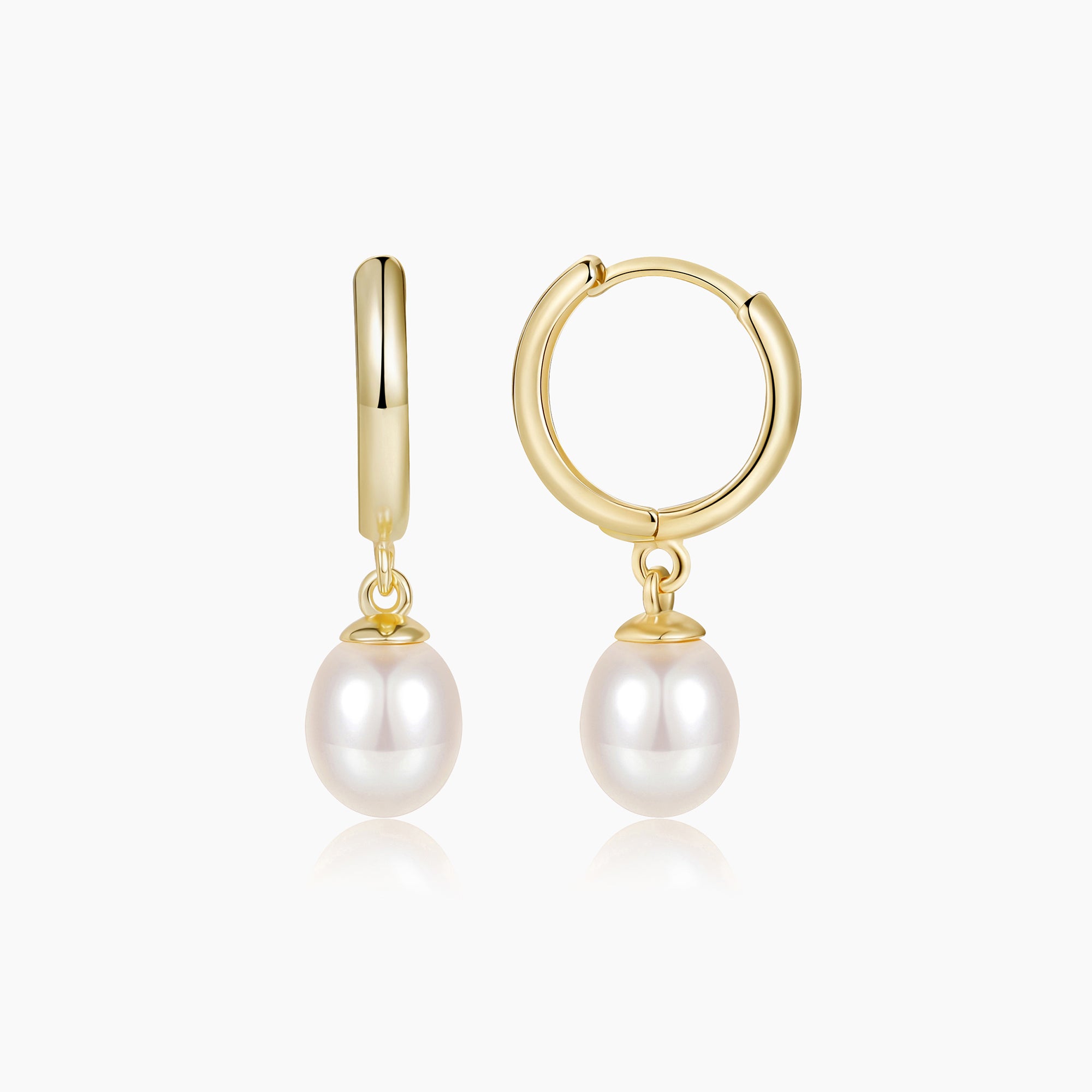 14K Gold Plated Drop Pearl Huggie Earrings