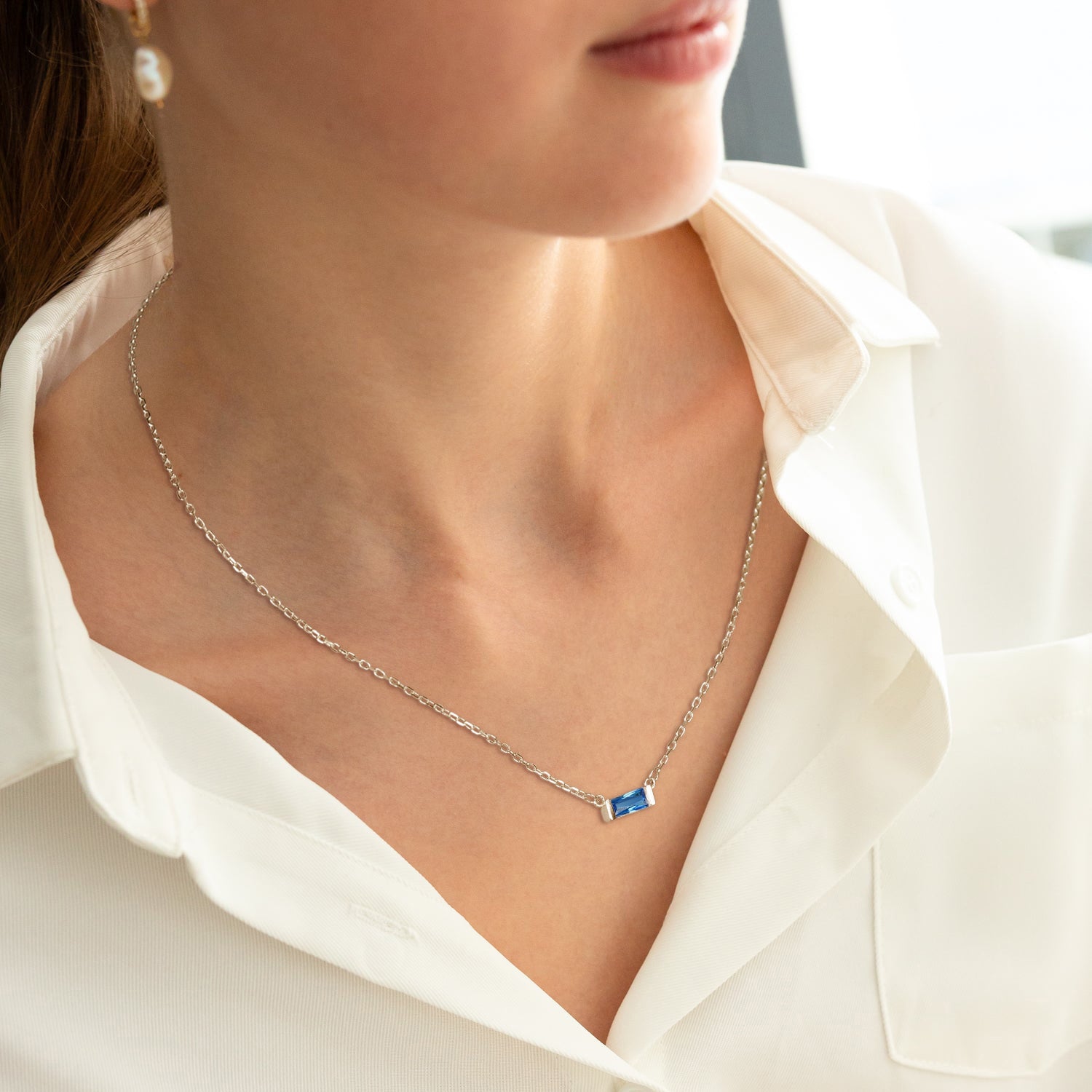 Personalized Baguette Birthstone Dainty Necklace