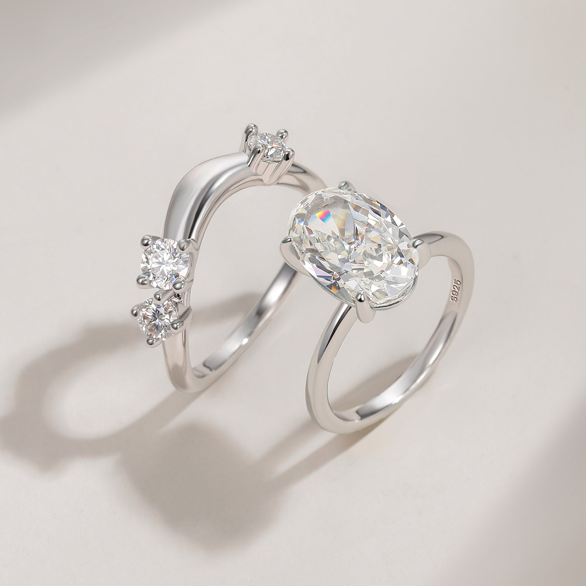 Unique Curved Wedding Bands with Round CZ Stones