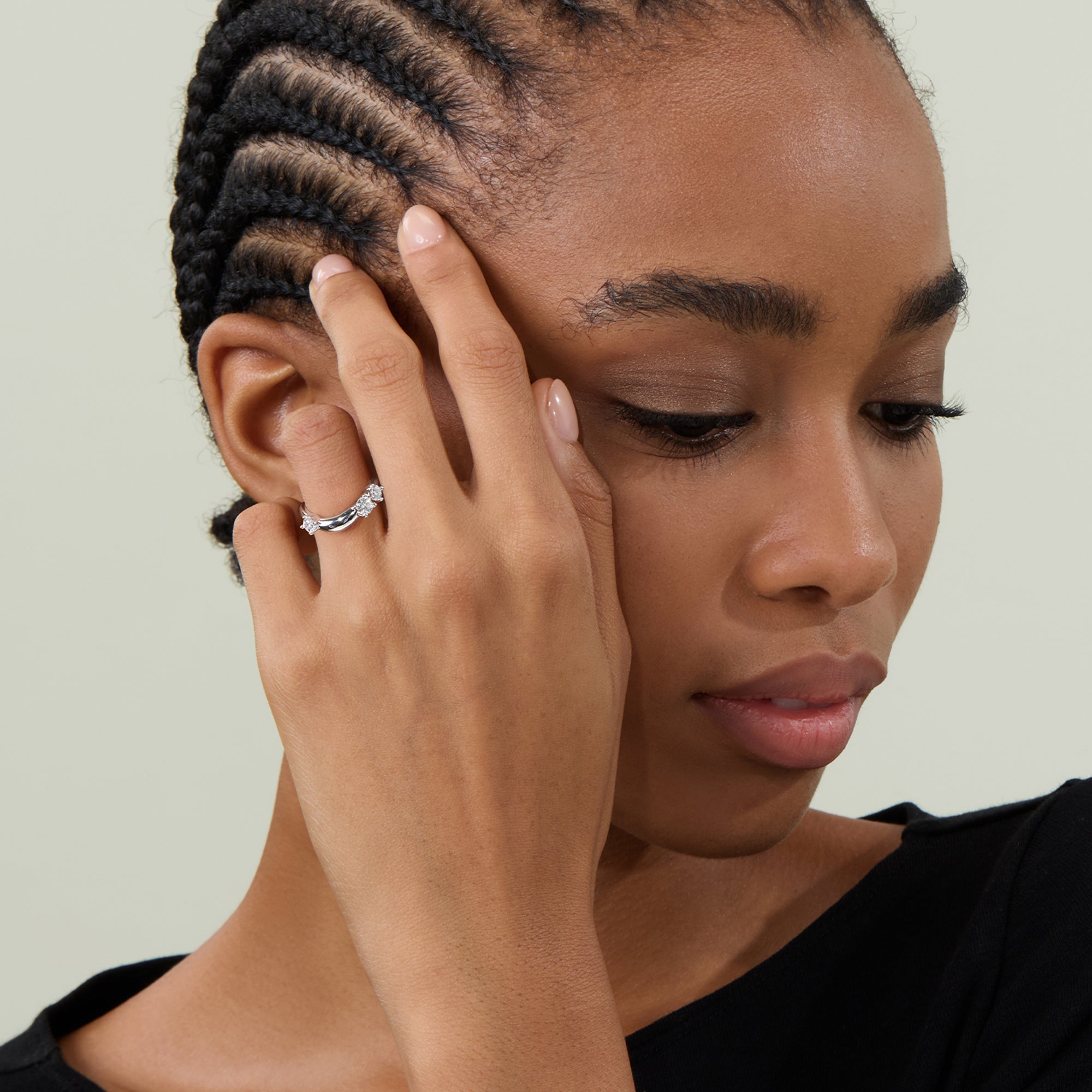 Unique Curved Wedding Bands with Round CZ Stones