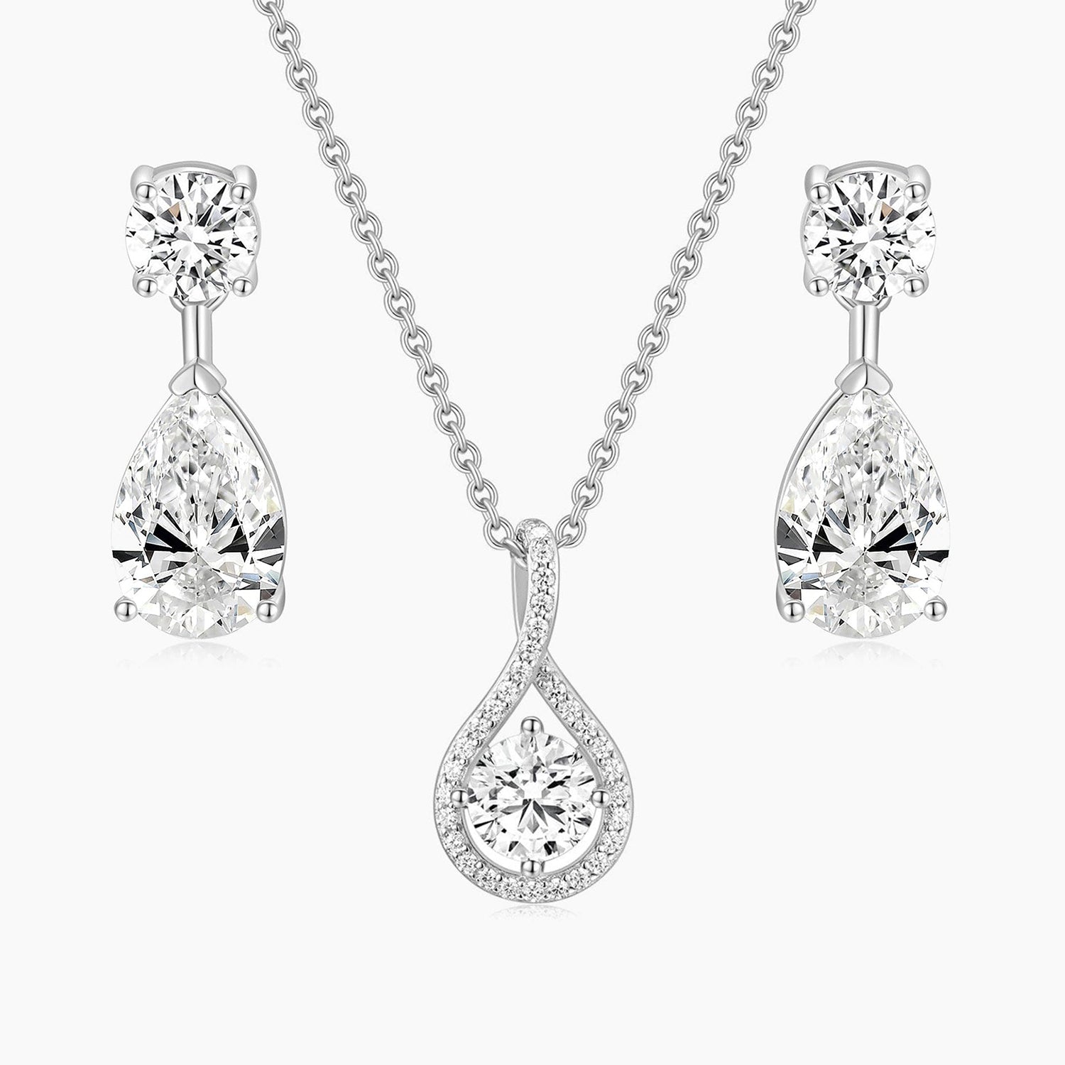 Teardrop CZ Necklace and Earrings Set in Sterling Silver