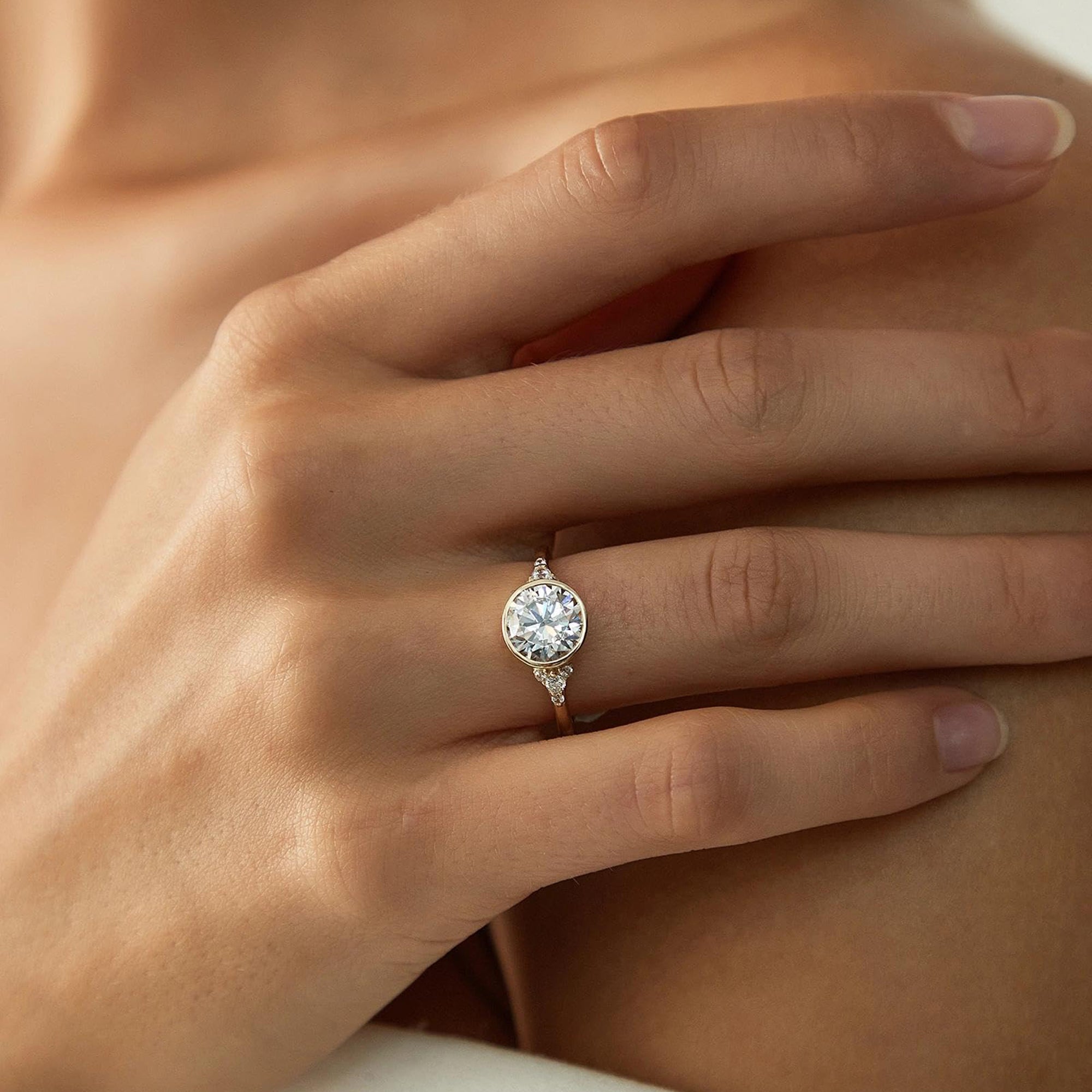 2CT Round Cut Bezel Engagement Ring