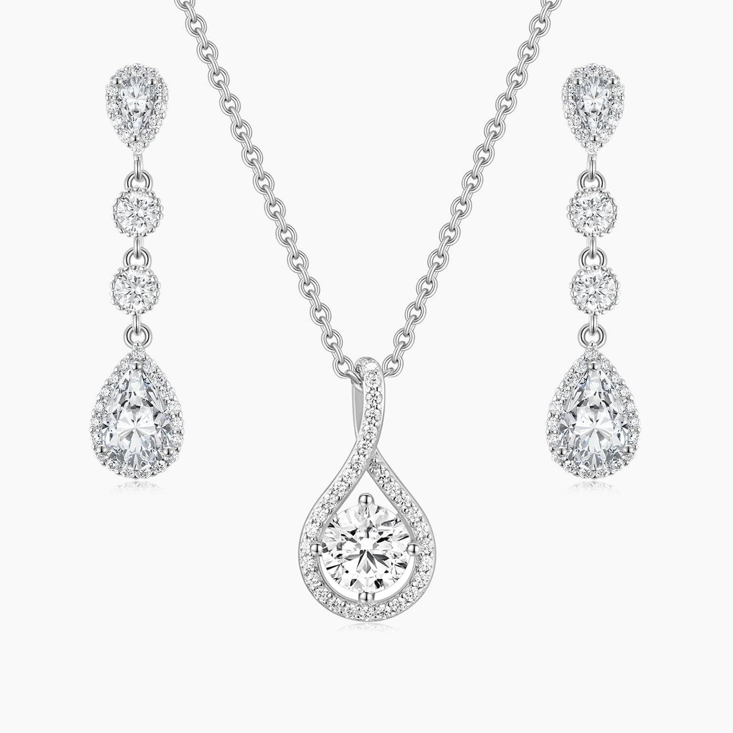 Halo Pear CZ Bridal Set in Sterling Silver