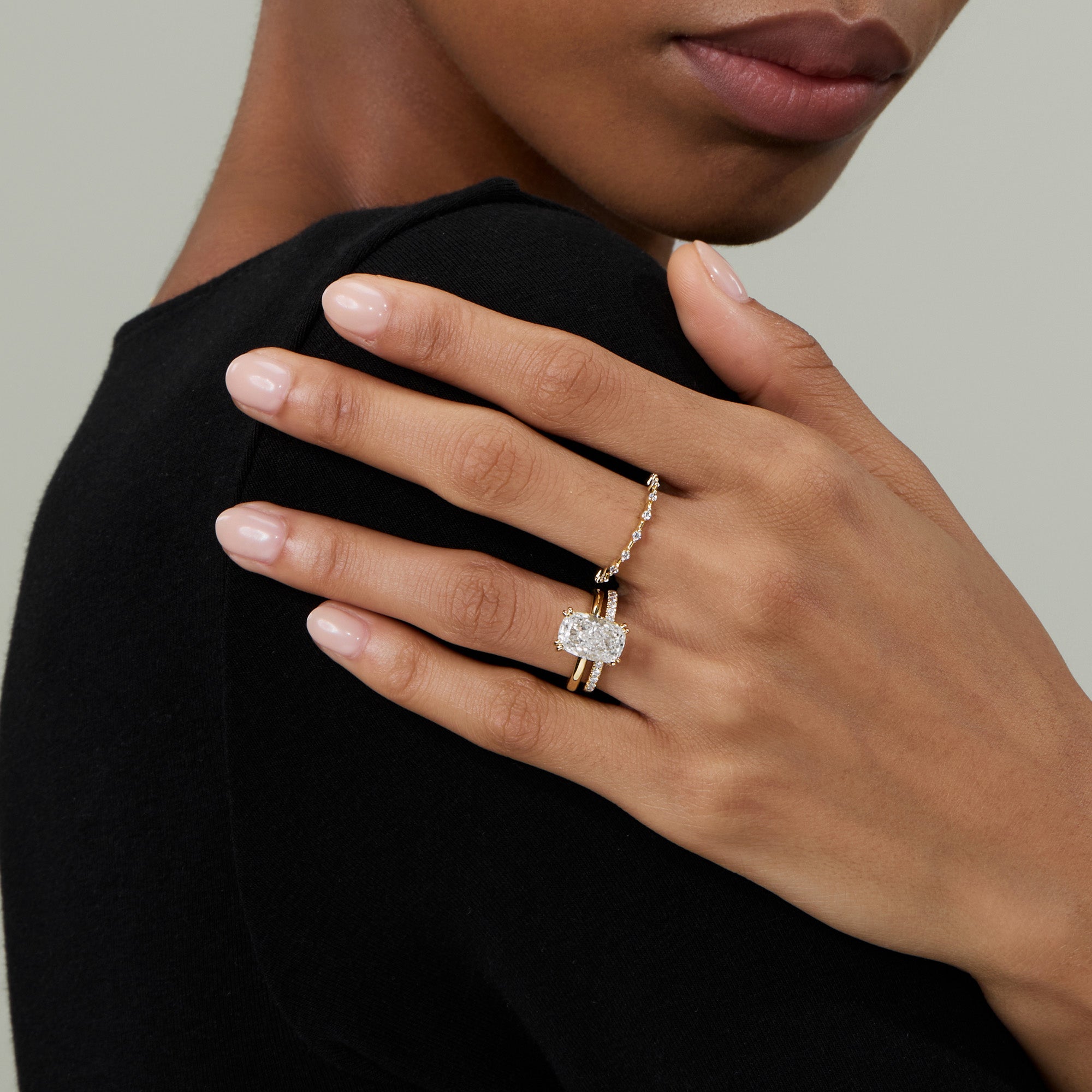 Hidden Halo Elongated Cushion Cut Engagement Ring