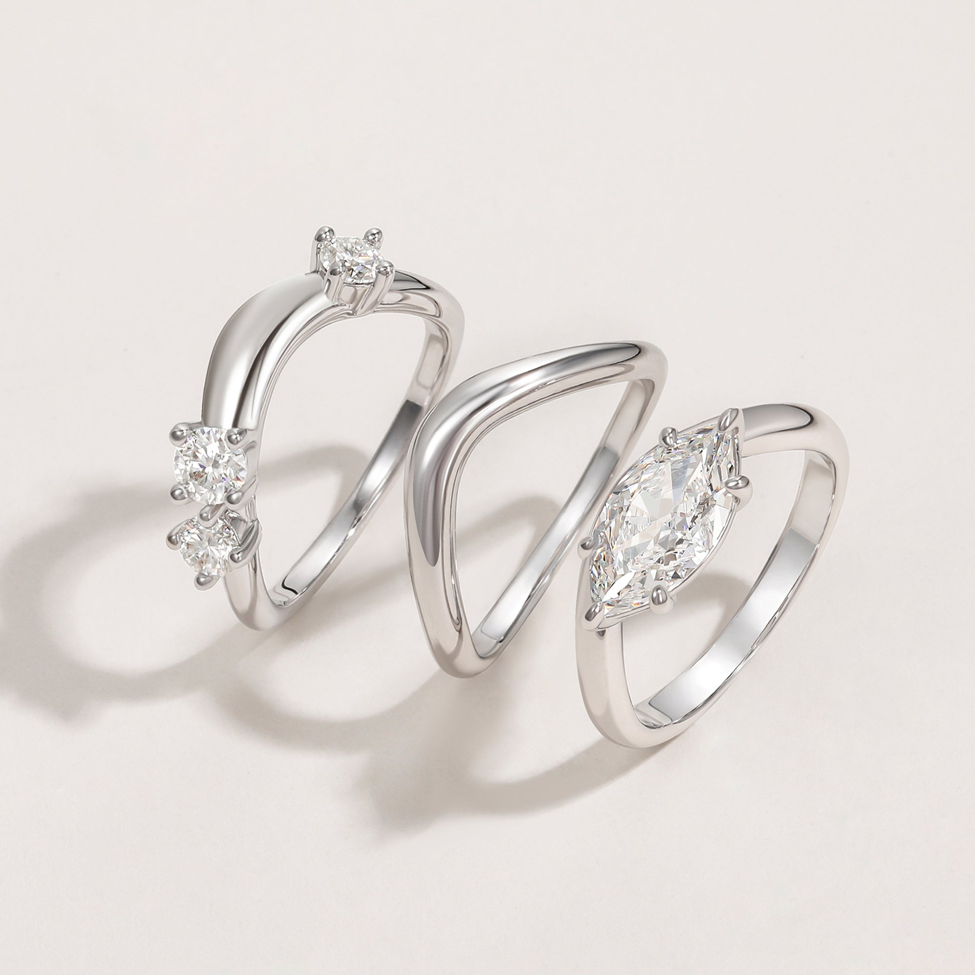 Unique Curved Wedding Bands with Round CZ Stones