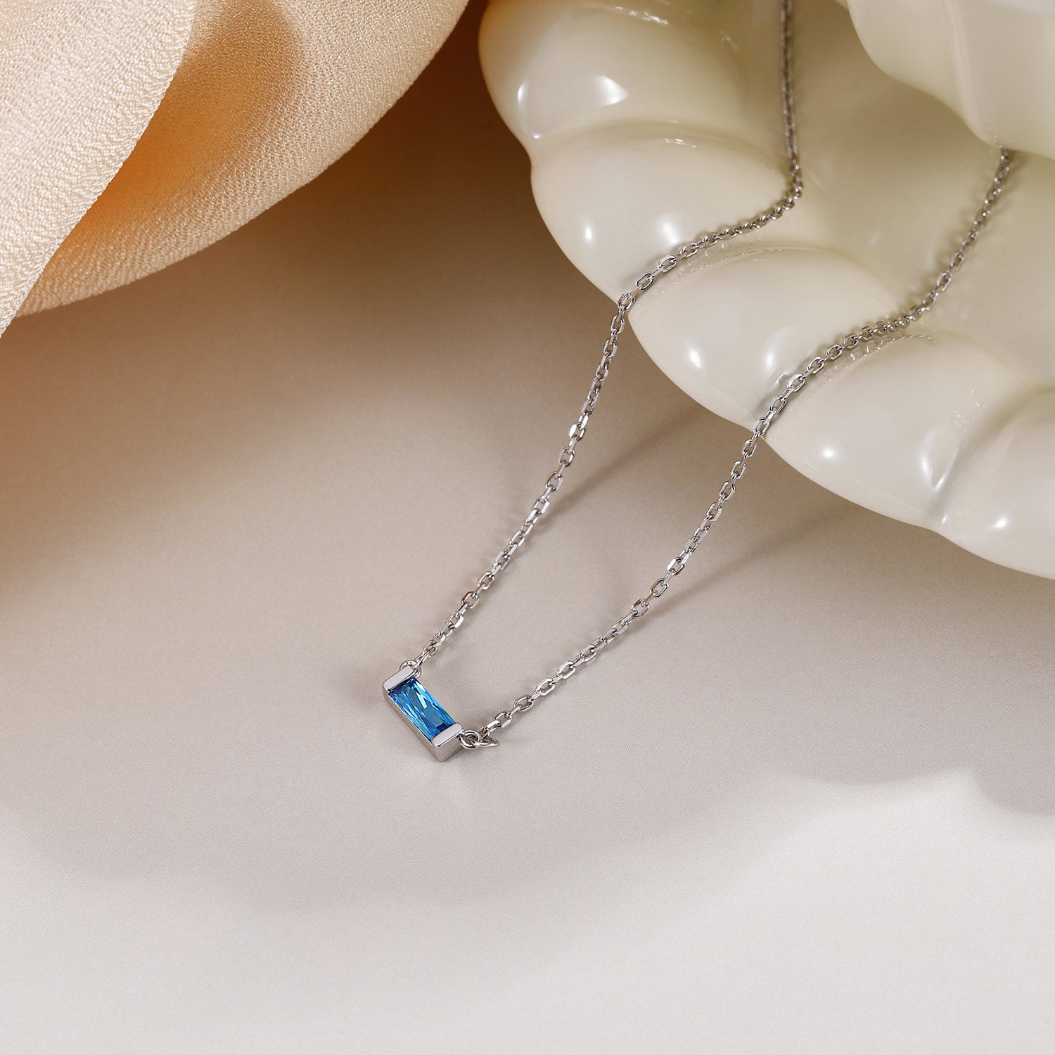 Personalized Baguette Birthstone Dainty Necklace