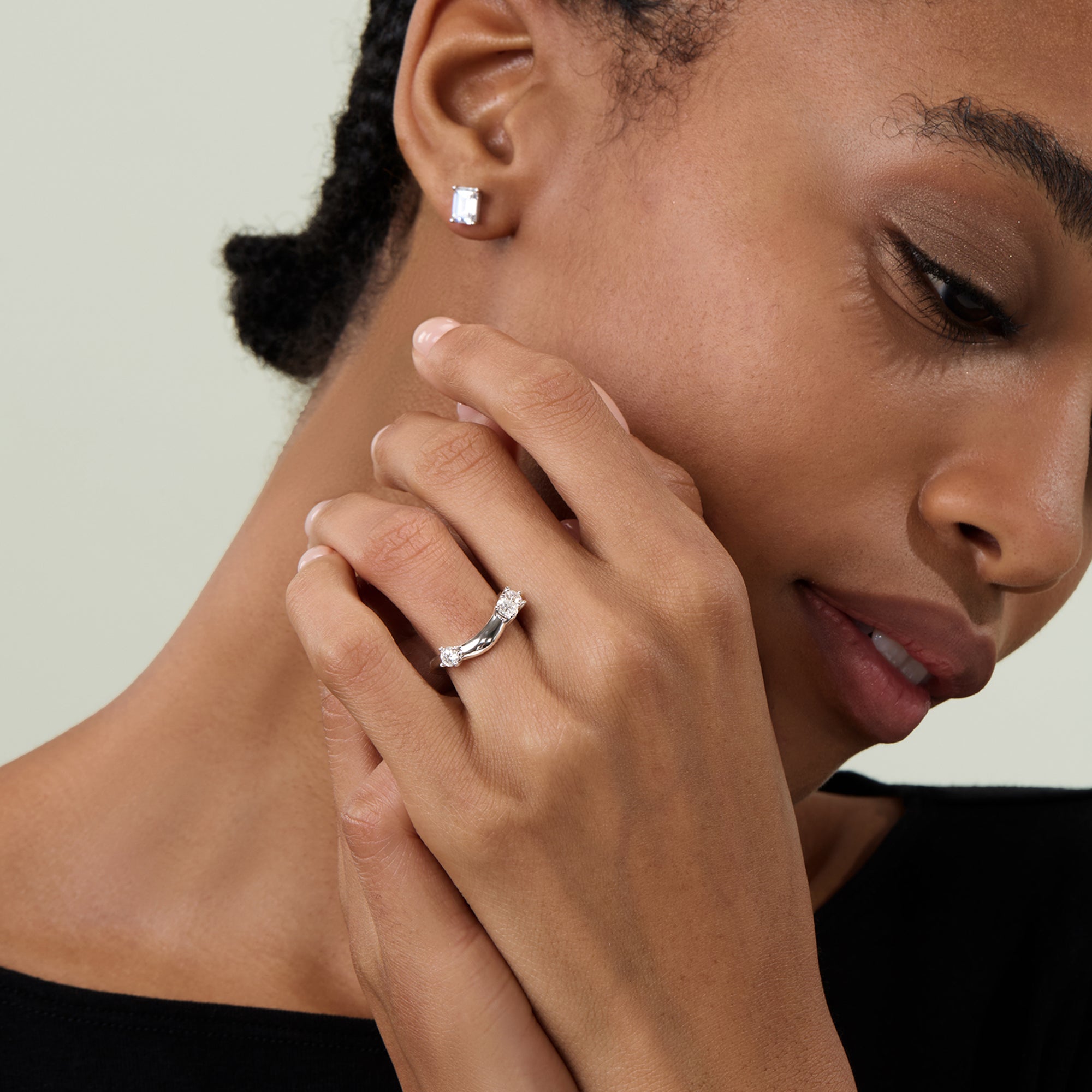 Unique Curved Wedding Bands with Round CZ Stones