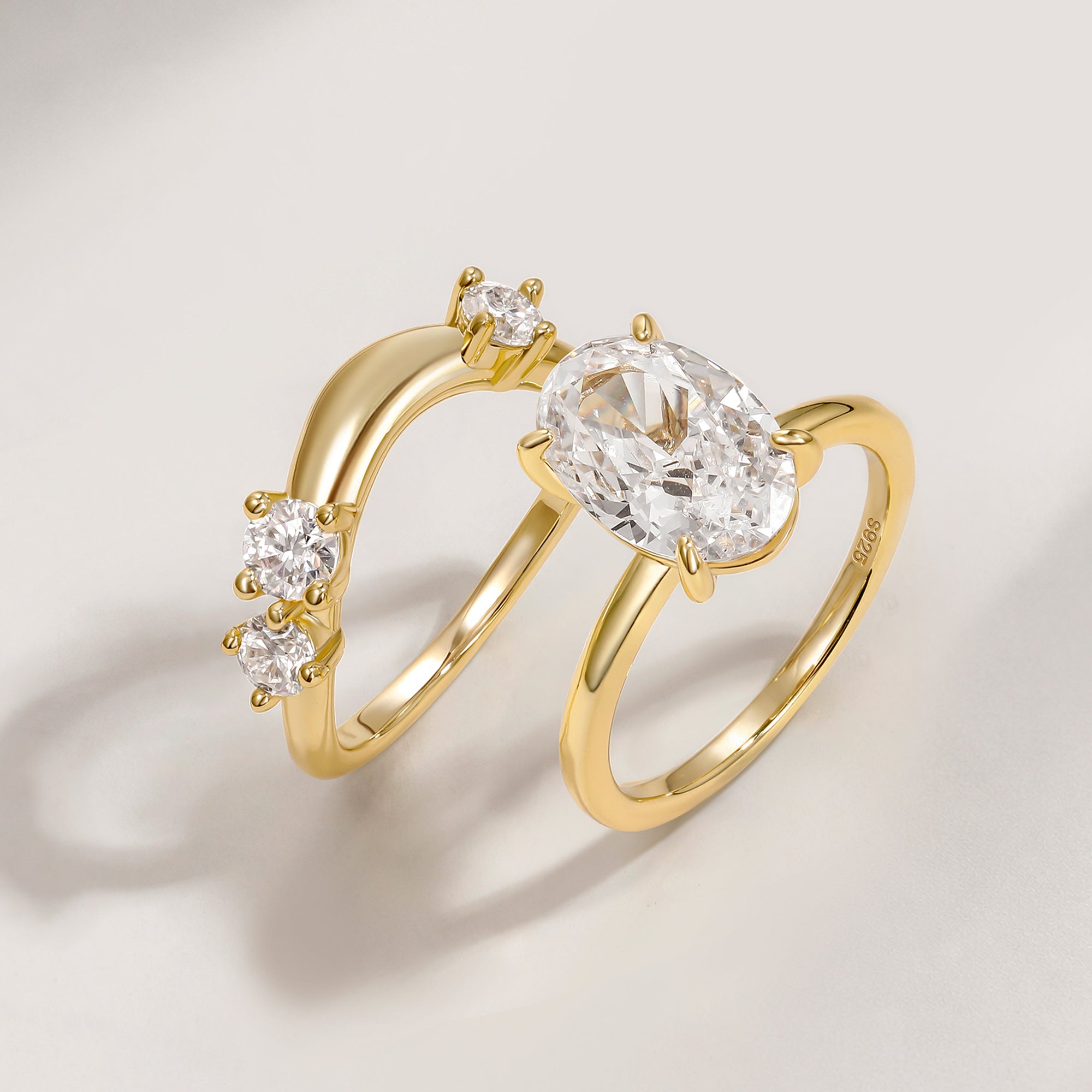 Unique Curved Wedding Bands with Round CZ Stones