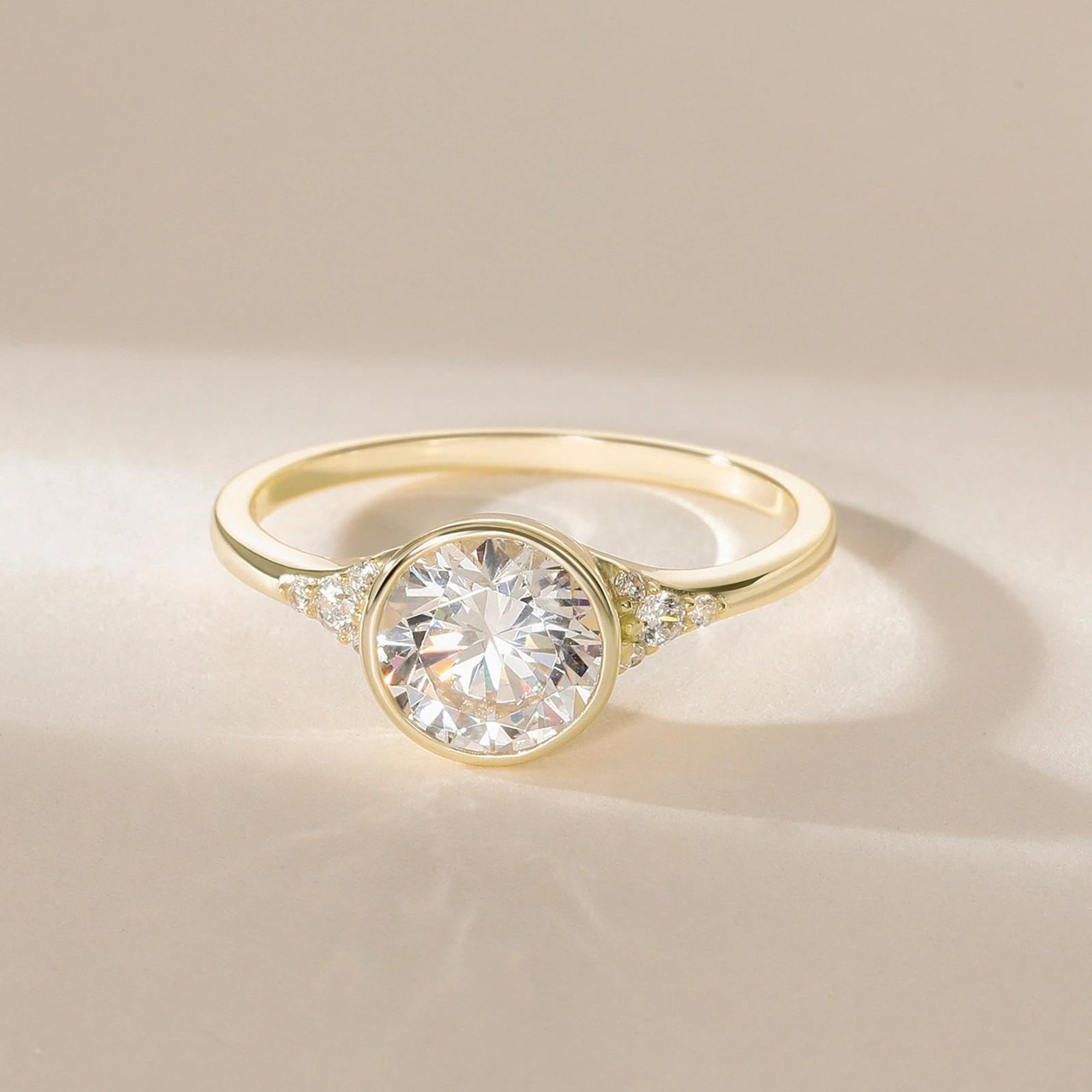 2CT Round Cut Bezel Engagement Ring