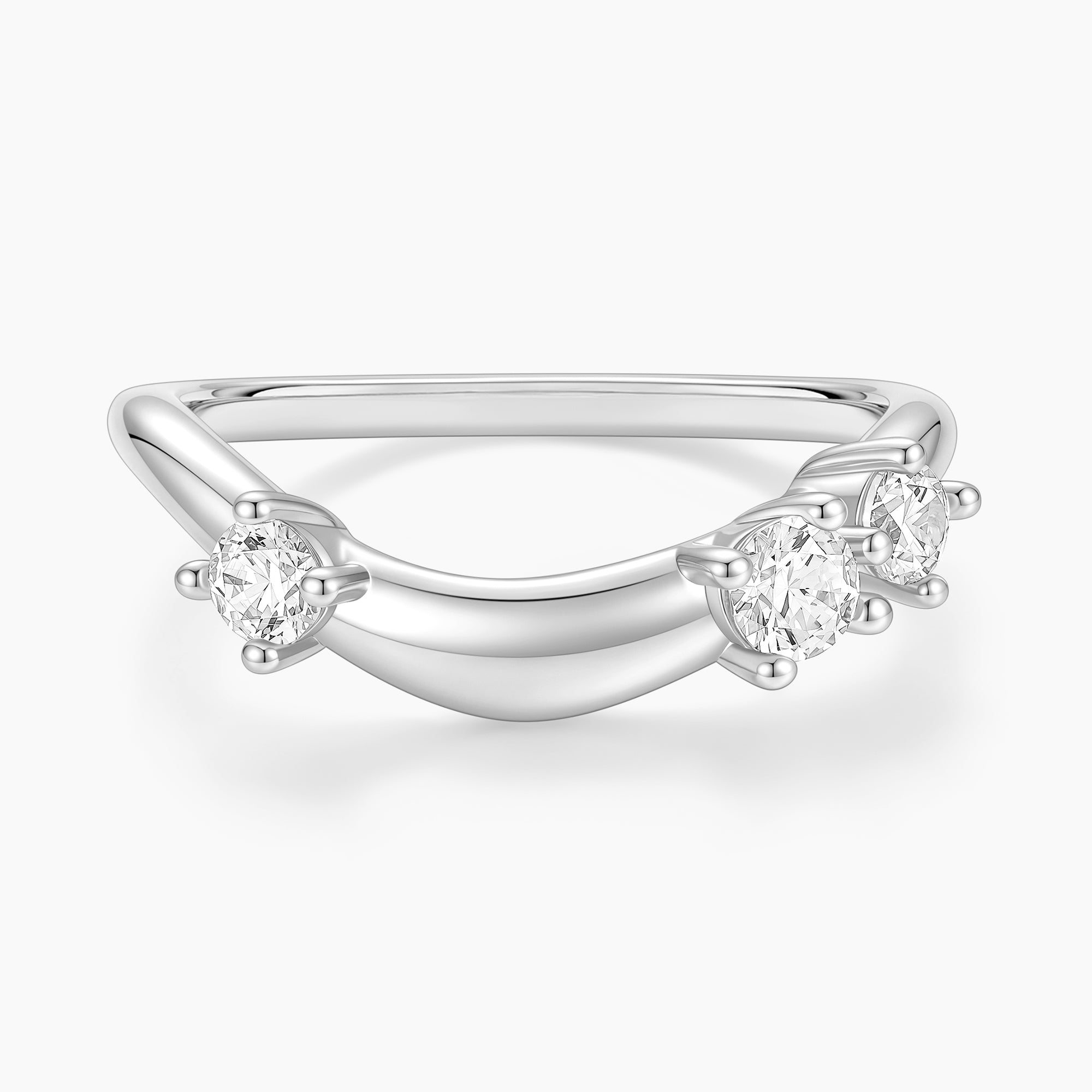 Unique Curved Wedding Bands with Round CZ Stones