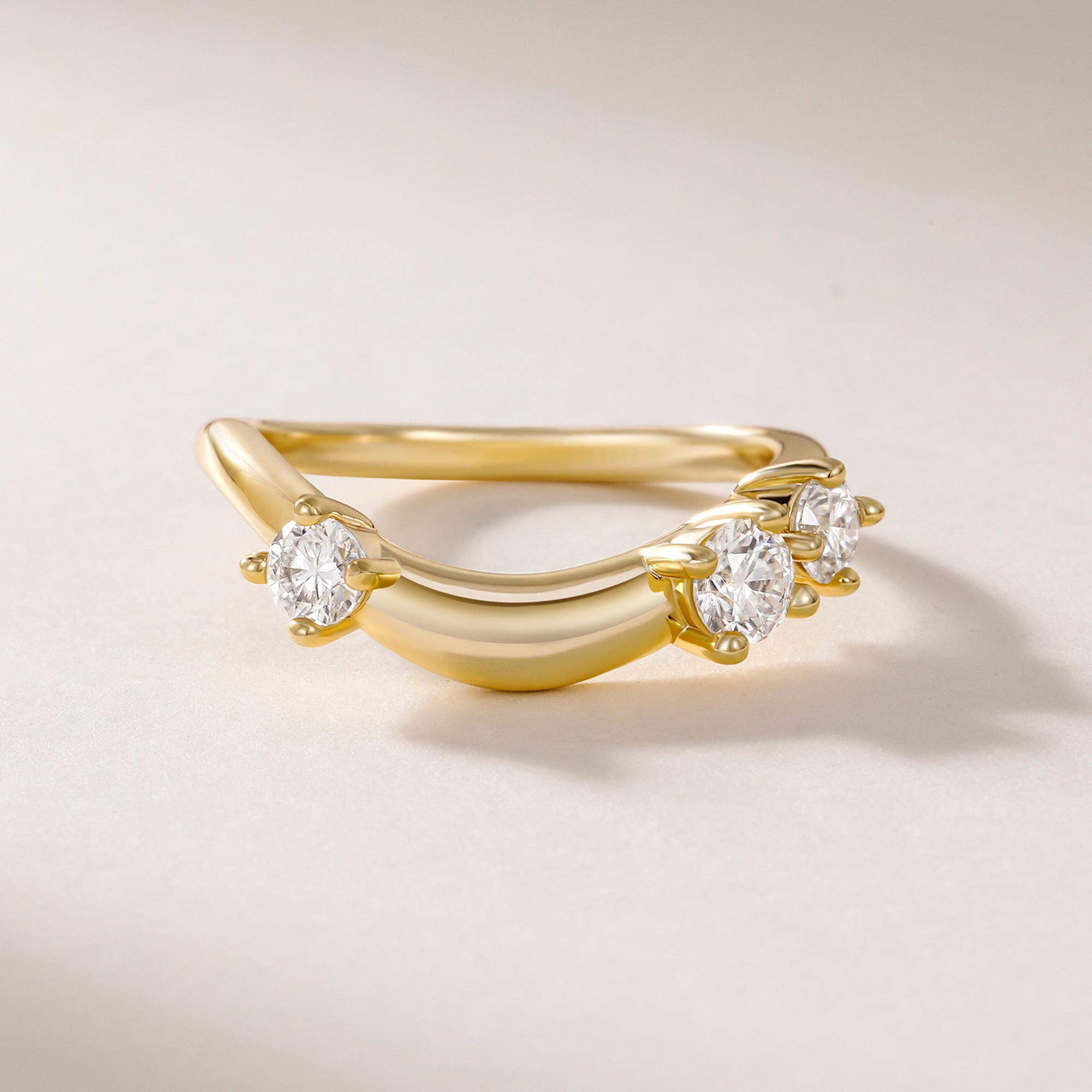 Unique Curved Wedding Bands with Round CZ Stones