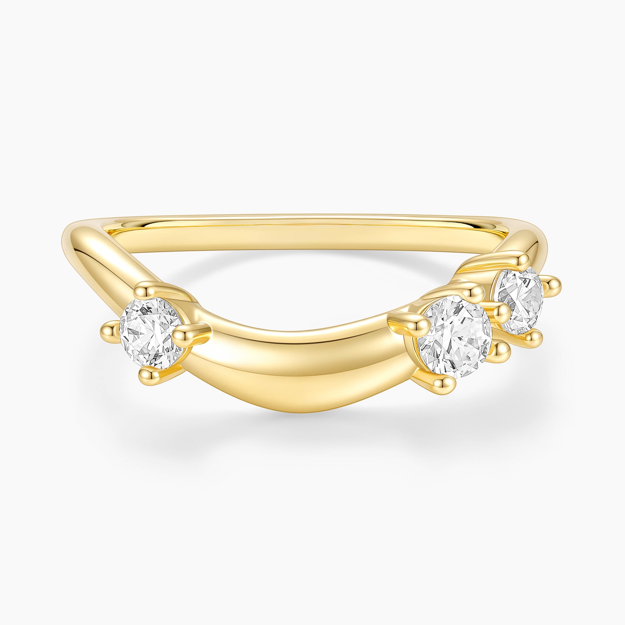 Unique Curved Wedding Bands with Round CZ Stones