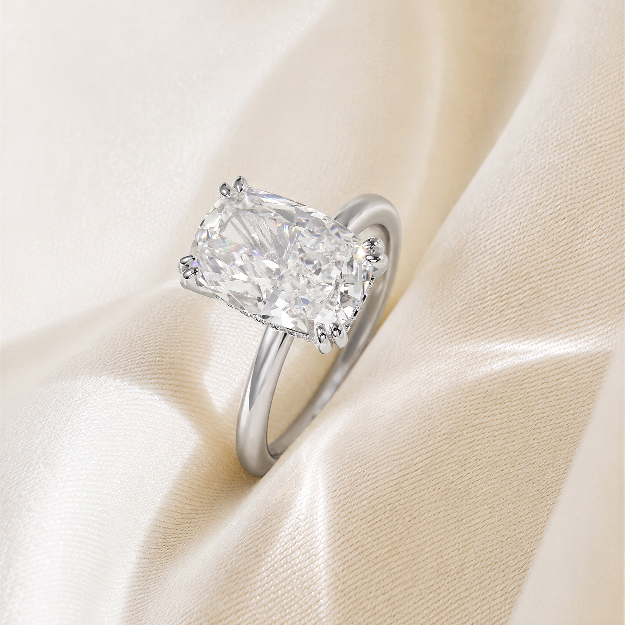 Hidden Halo Elongated Cushion Cut Engagement Ring