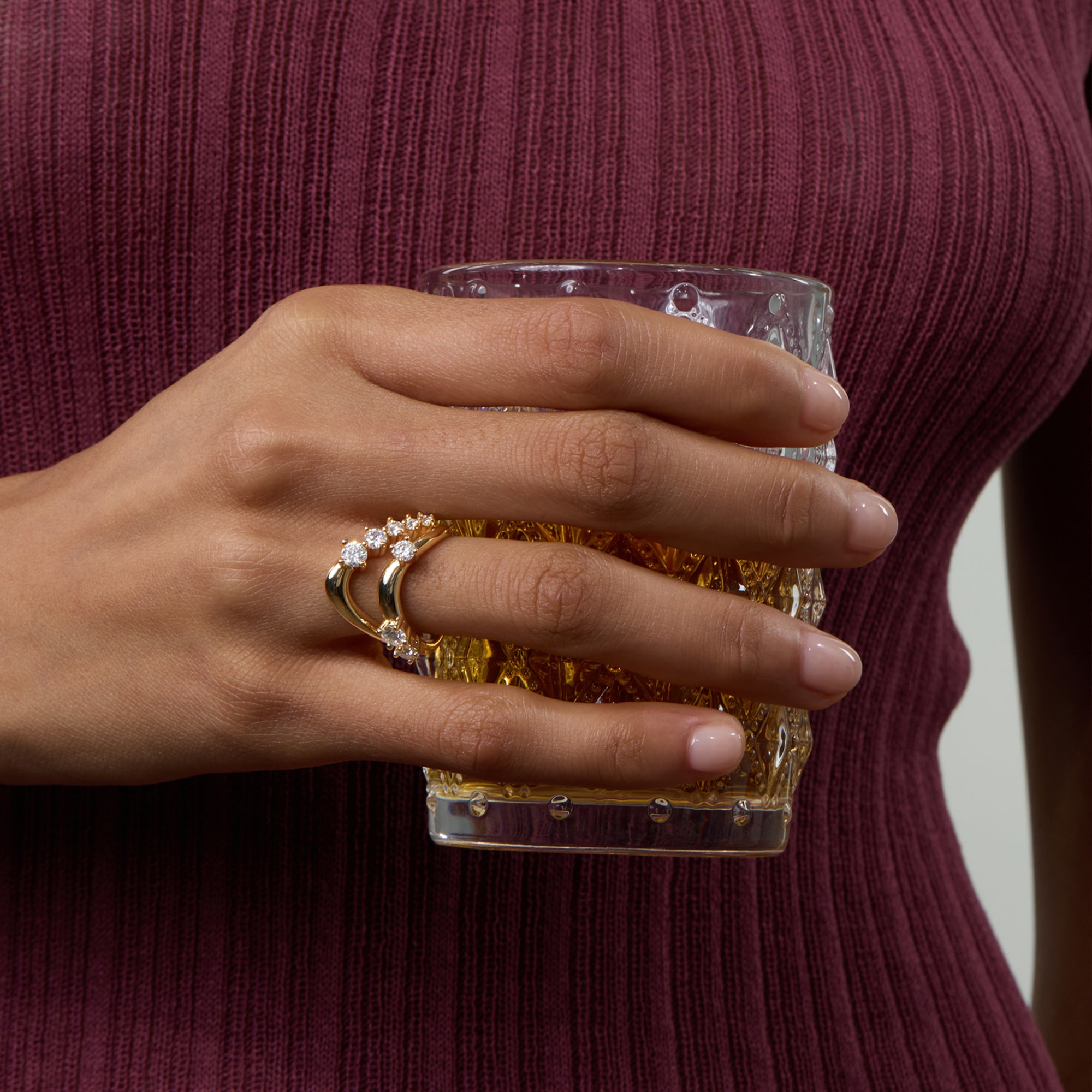 Unique Curved Wedding Bands with Round CZ Stones