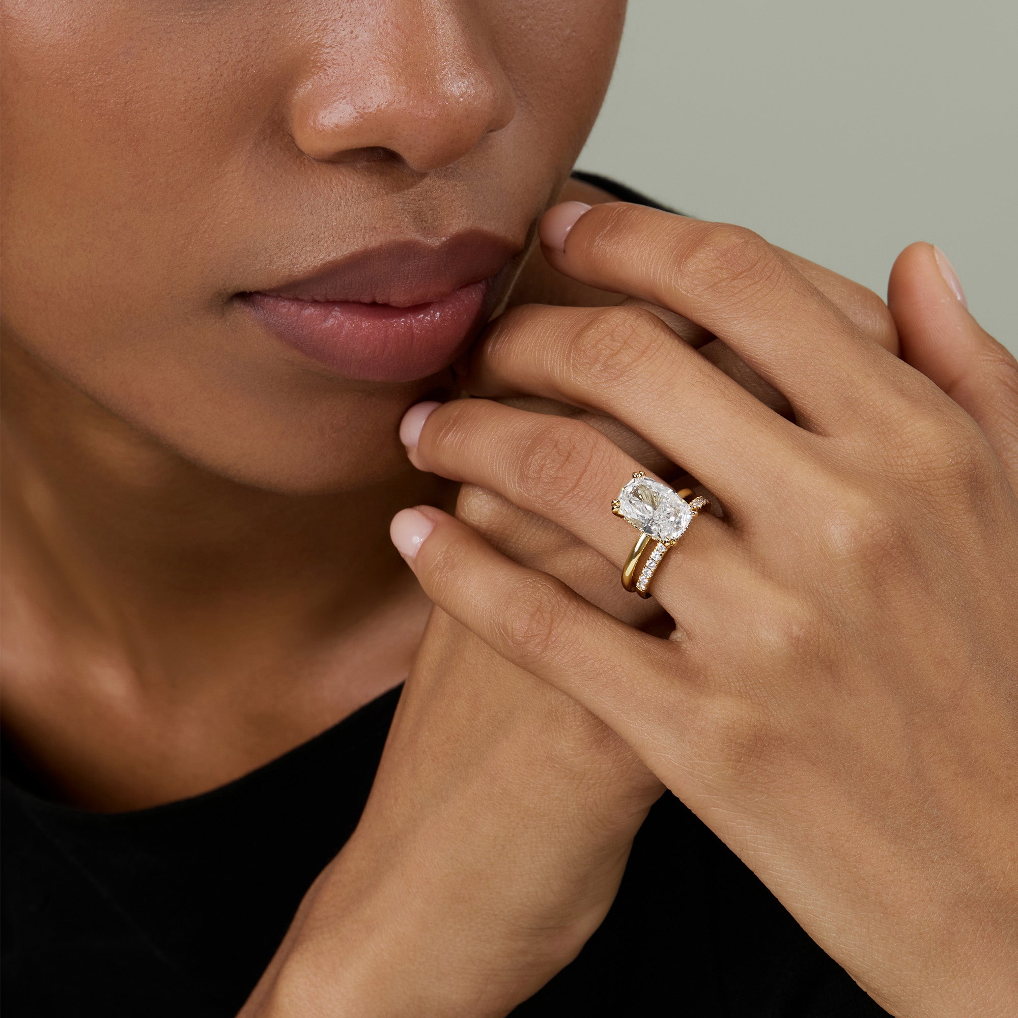 Hidden Halo Elongated Cushion Cut Engagement Ring