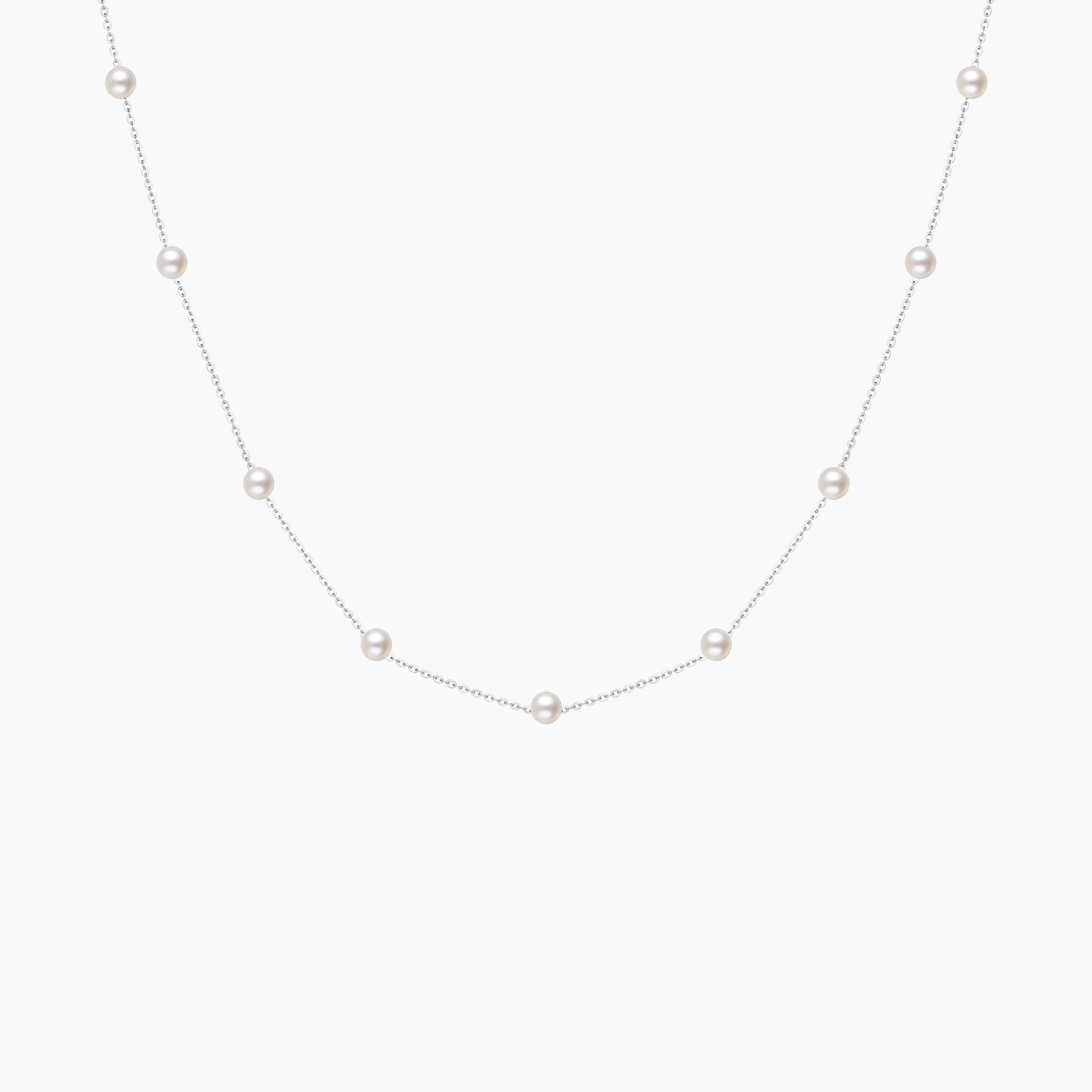 Freshwater Cultured Pearls Station Necklace in 925 Sterling Silver