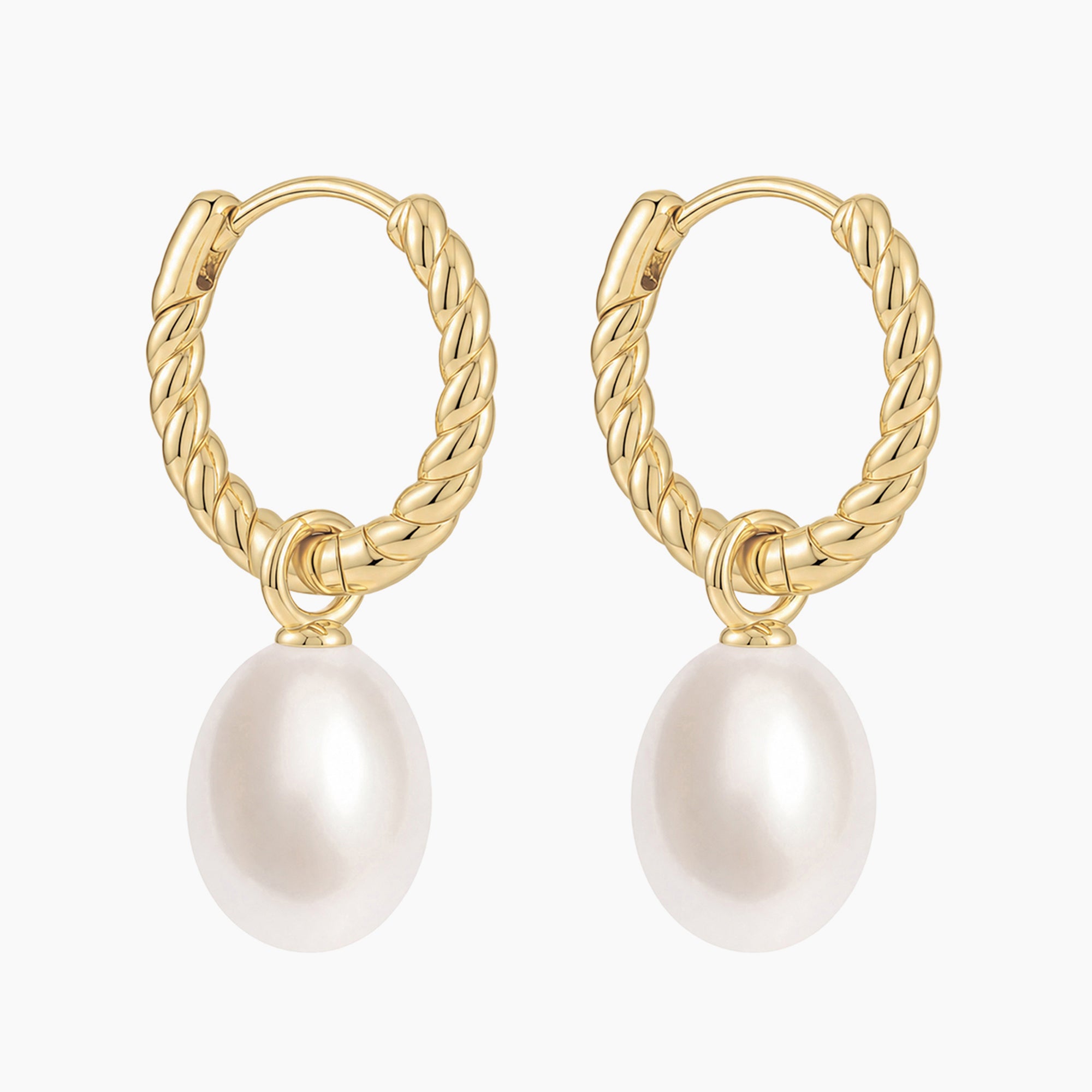 Twisted Gold Hoop Teardrop Natural Freshwater Pearl Drop Earrings