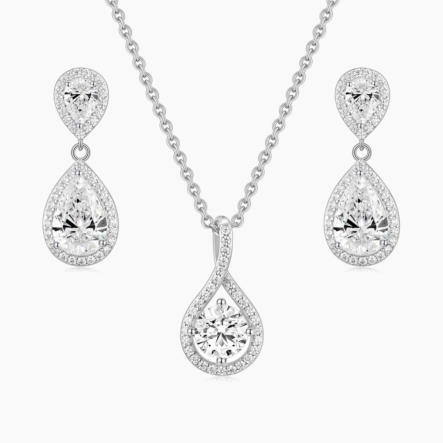 Halo Pear CZ Necklace and Earrings Set