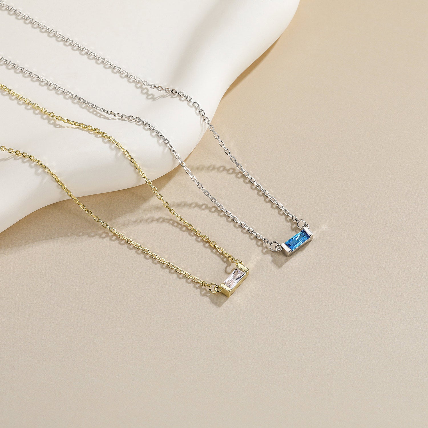 Personalized Baguette Birthstone Dainty Necklace