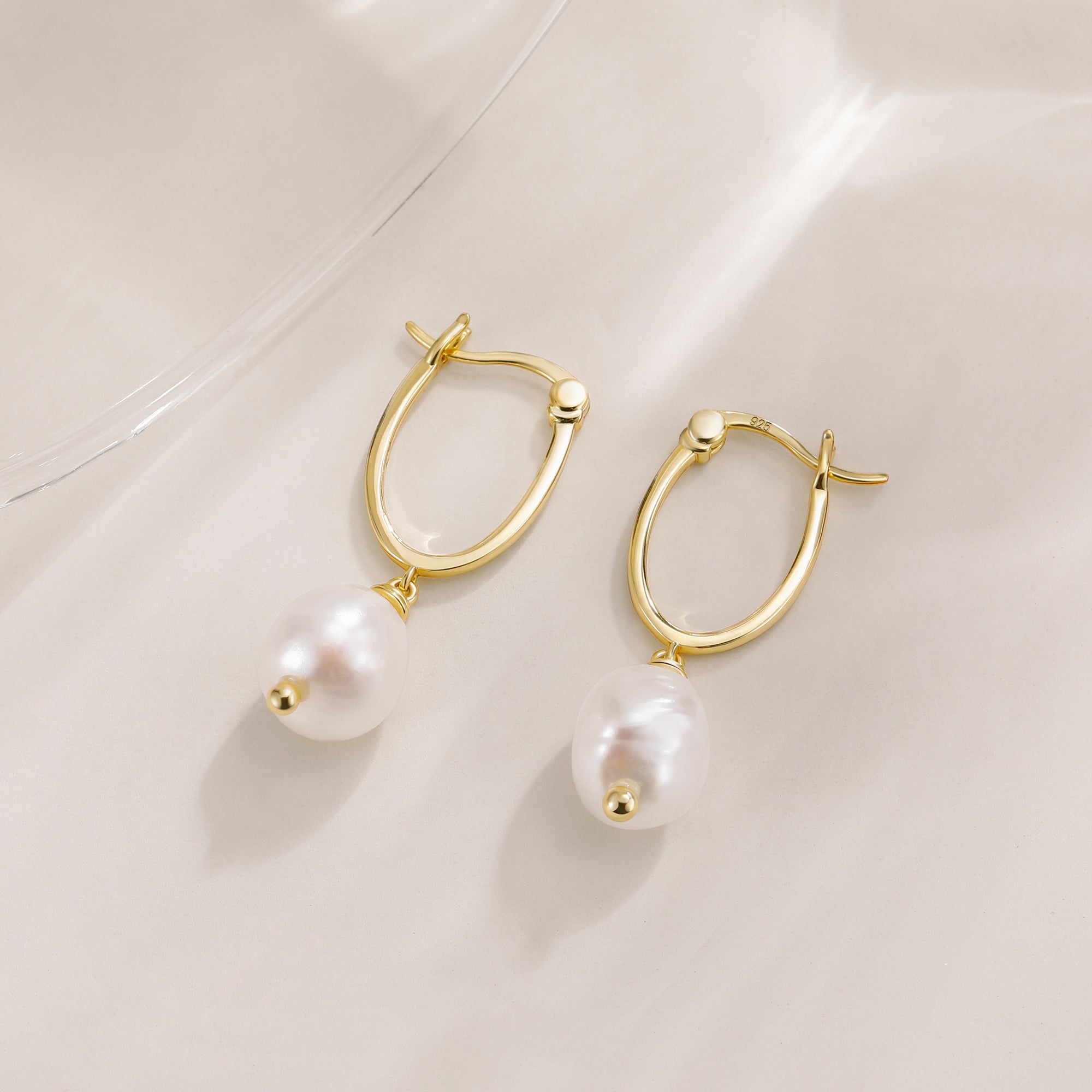 Soft Luster Organic Baroque Pearl Drop Hoop Earrings