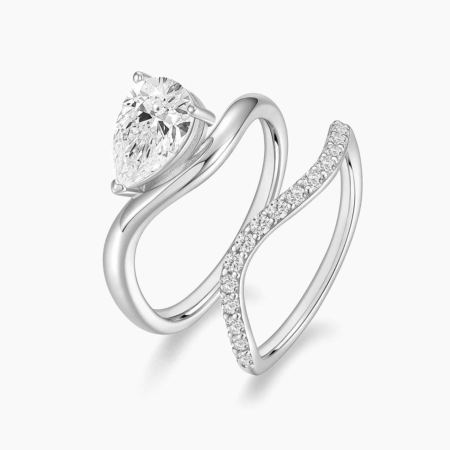 1.5CT East West Pear Cut Curved Promise Ring Set For Women