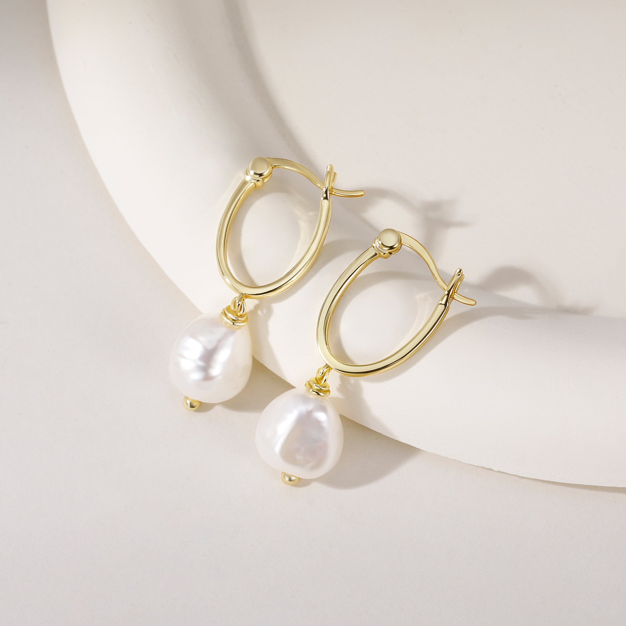 Soft Luster Organic Baroque Pearl Drop Hoop Earrings