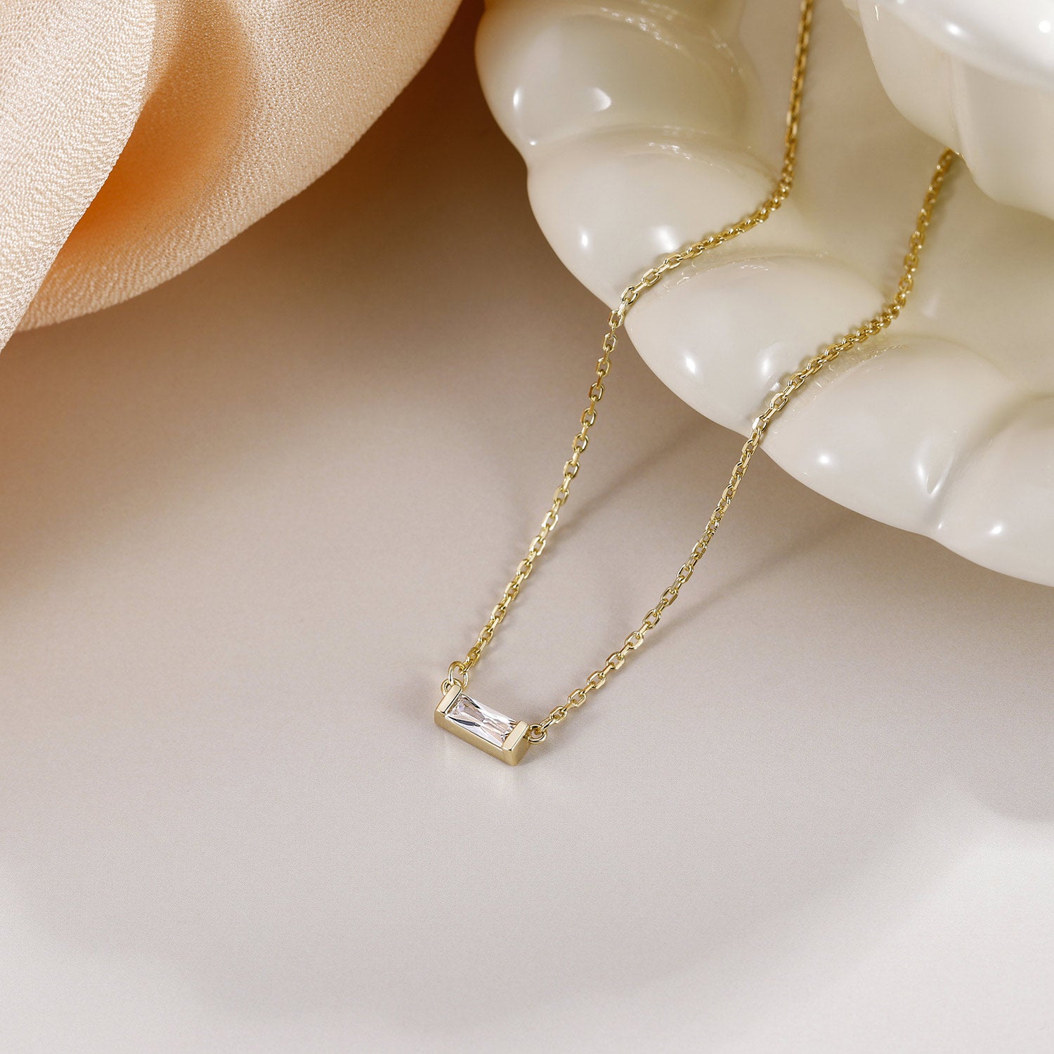 Personalized Baguette Birthstone Dainty Necklace