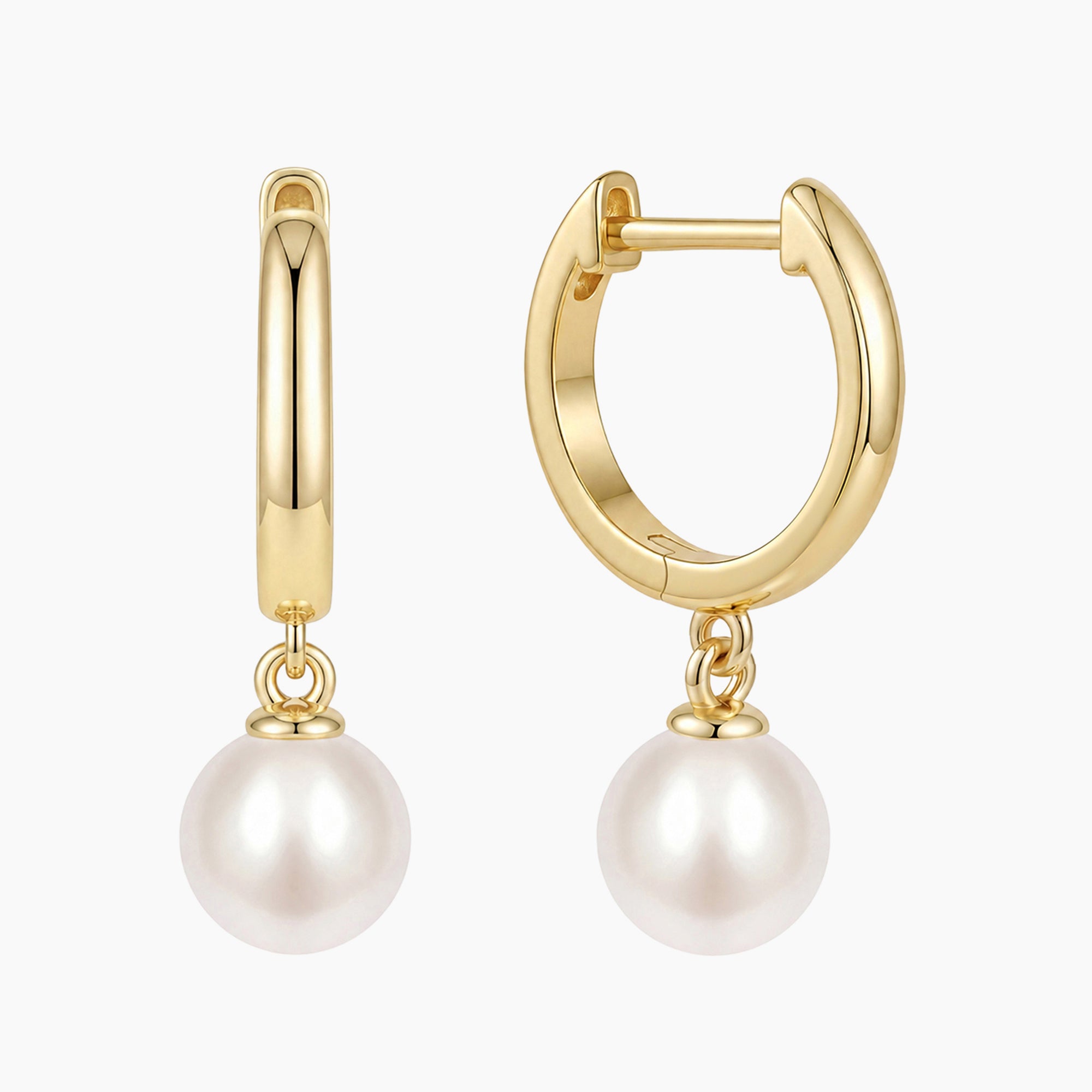 Shimmering 14K Gold Plated Huggie Hoop Round Pearl Drop Earring