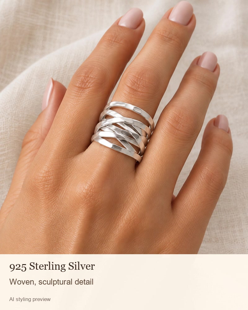 AI styling preview: Woven silver ring